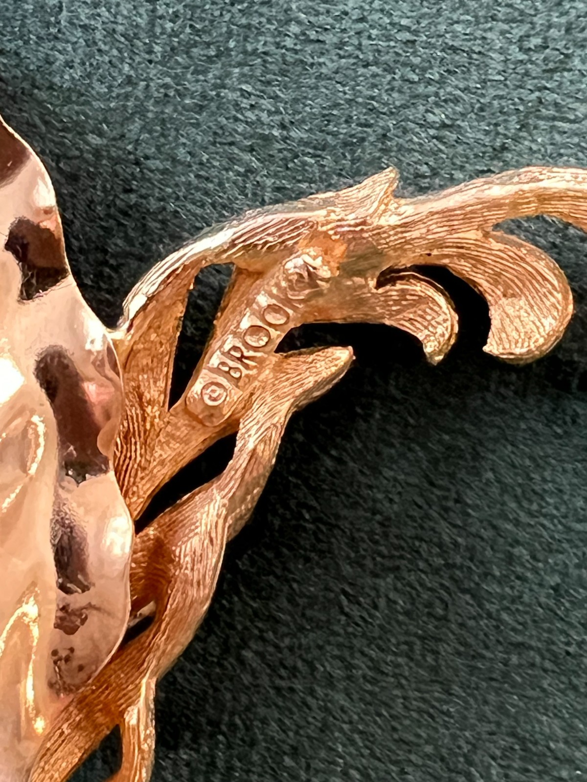 Vintage Brooks May Gold Tone Pearl Floral Brooch Leaf Pin Mid Century Signed