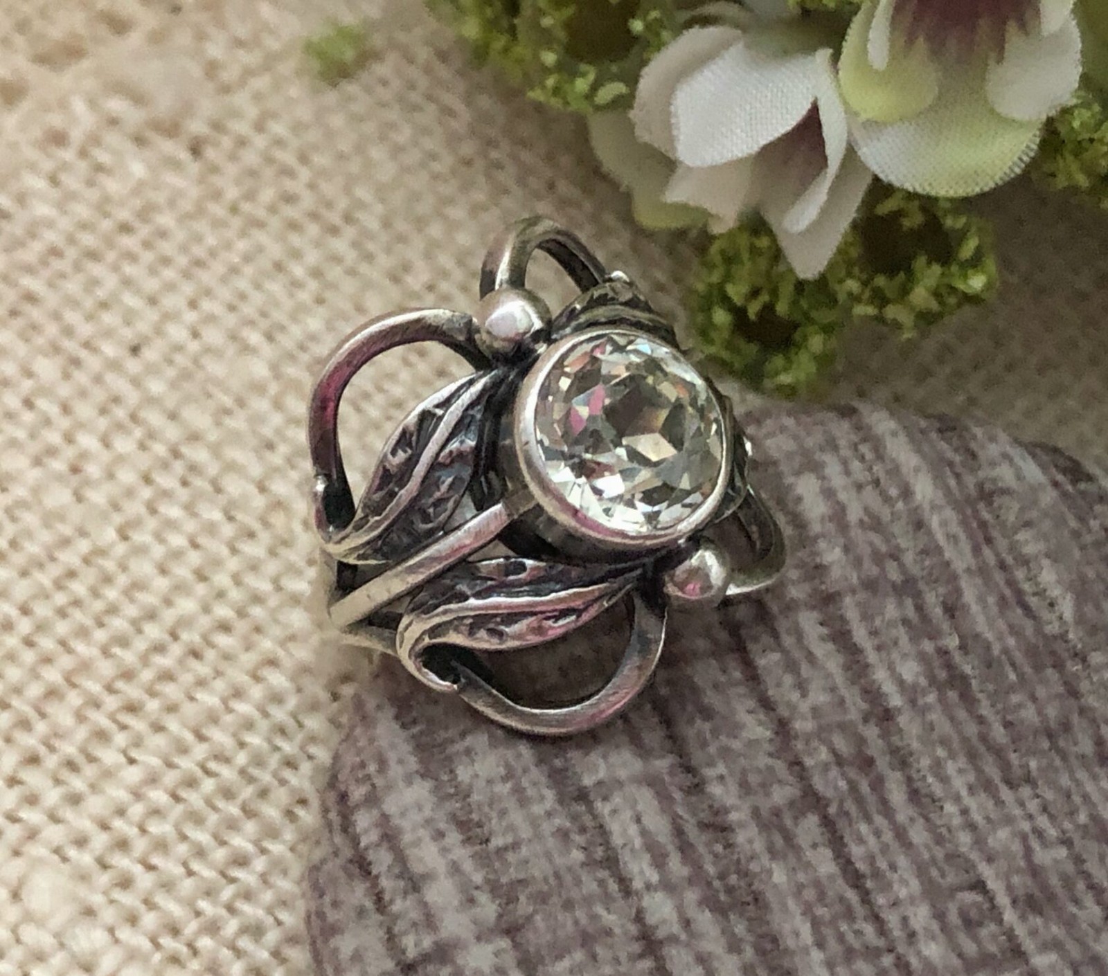 Cute Estate Jewelry Vintage Ring Soviet Silver 875 Rock Crystal Size 7.75 USSR