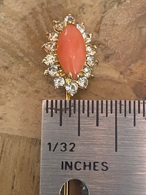 Vintage 1980s Set of Pink Coral & Dimond Pin and Stud Earrings – Gold Plated