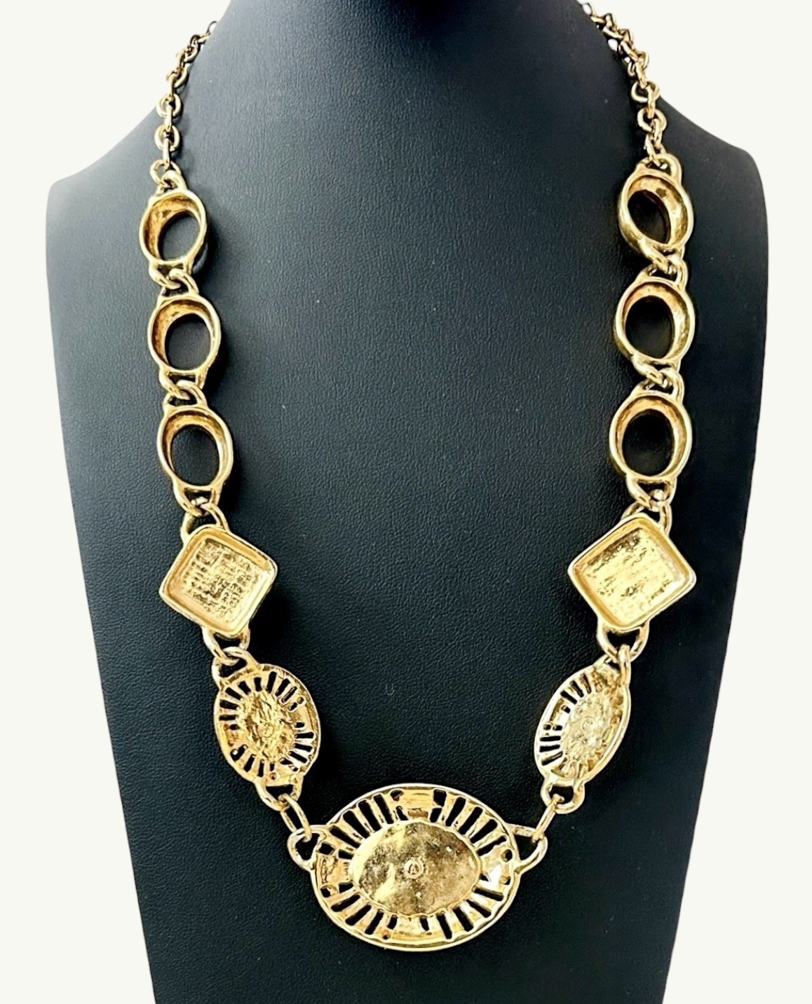 Vintage Etruscan Revival Necklace Chunky Blue Lucite Gold Tone Statement
