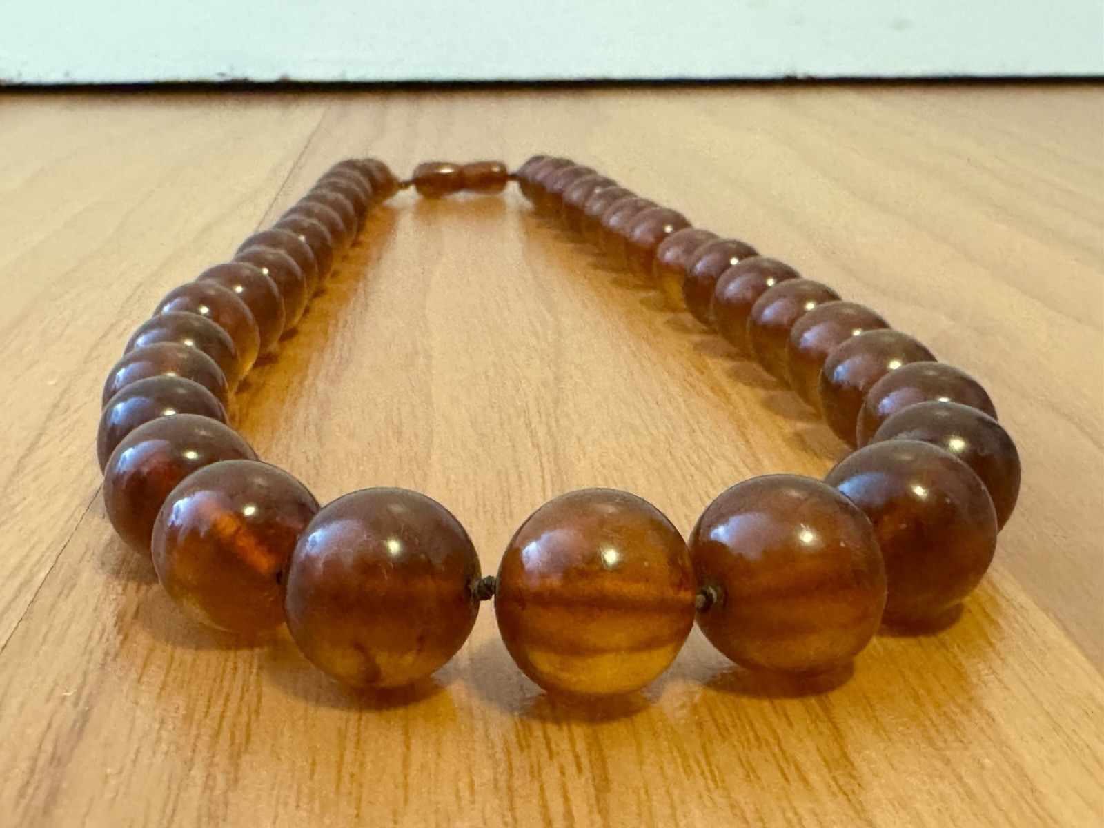 Vintage,Graduated & Knotted Cognac Color Baltic Amber Necklace 24”inch & 64grams