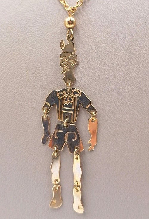 VTG Articulated “Pinocchio” Pendant Charm Goldtone Necklace Moveable Limbs *RARE