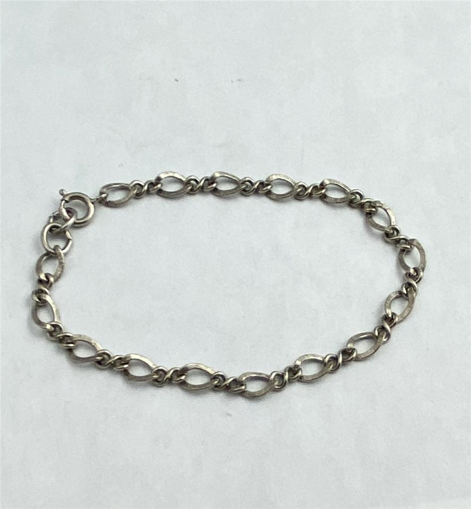 Vintage A&Z Textured Sterling Silver Starter Charm Bracelet 7.5″ Long