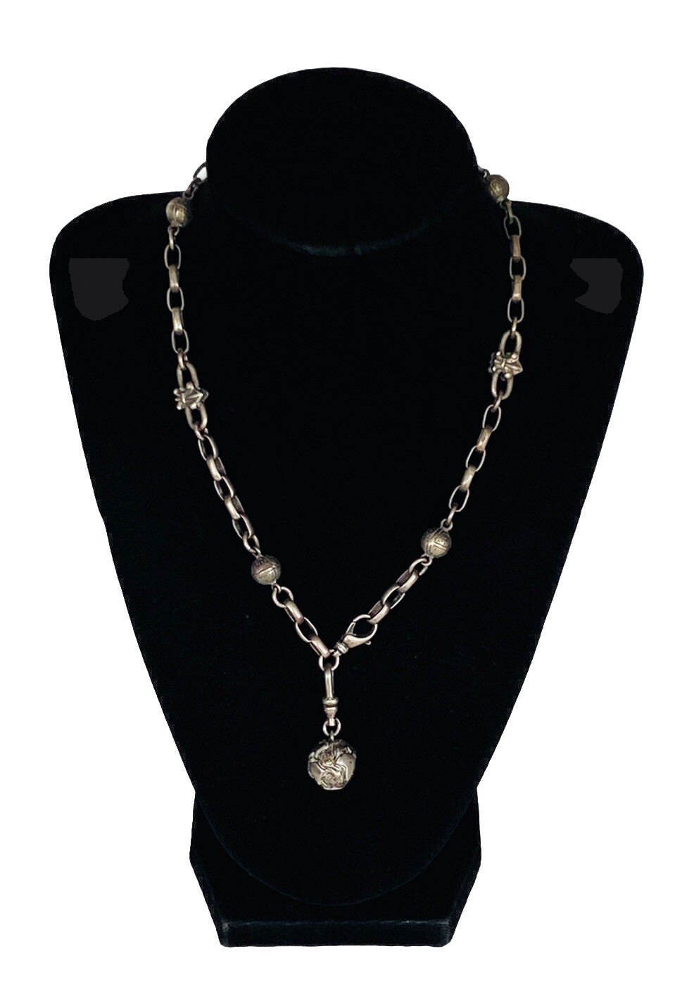 Vintage Sterling Silver Station Fleur de Lis French Ball Globe Charm Necklace