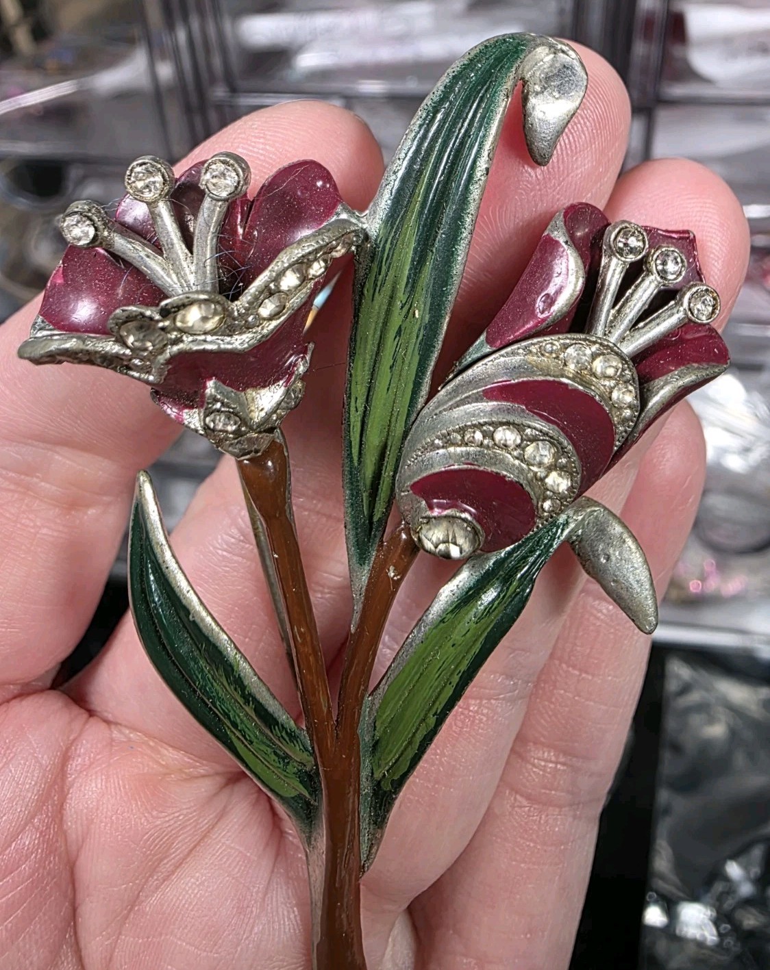 Gorgeous deco pot metal floral brooch POSSIBLY Coro ?