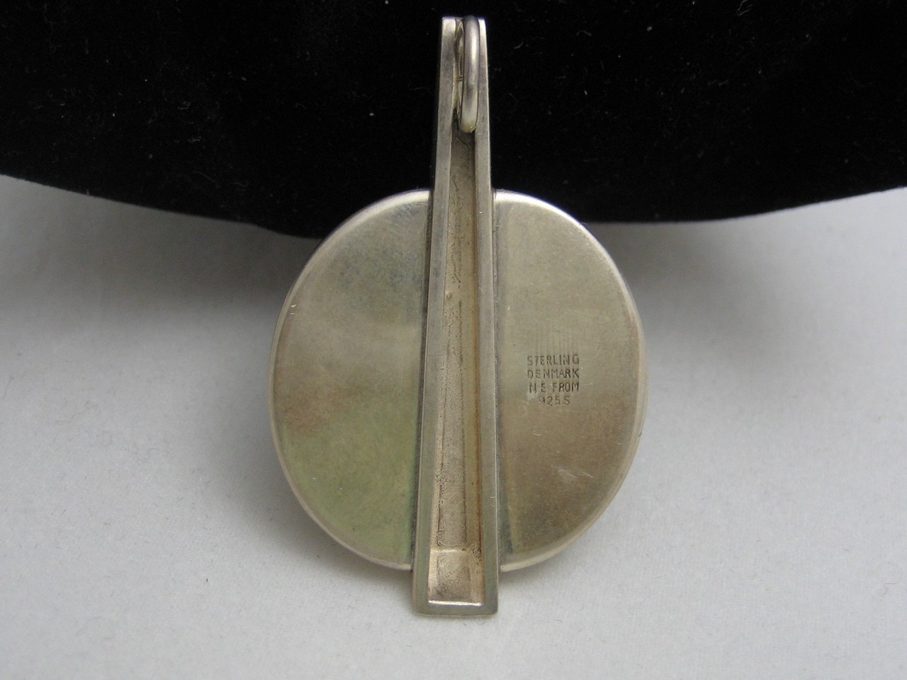 Niels Eric N. E. FROM Sterling Modernist Jade (Nephrite) and Onyx Pendant