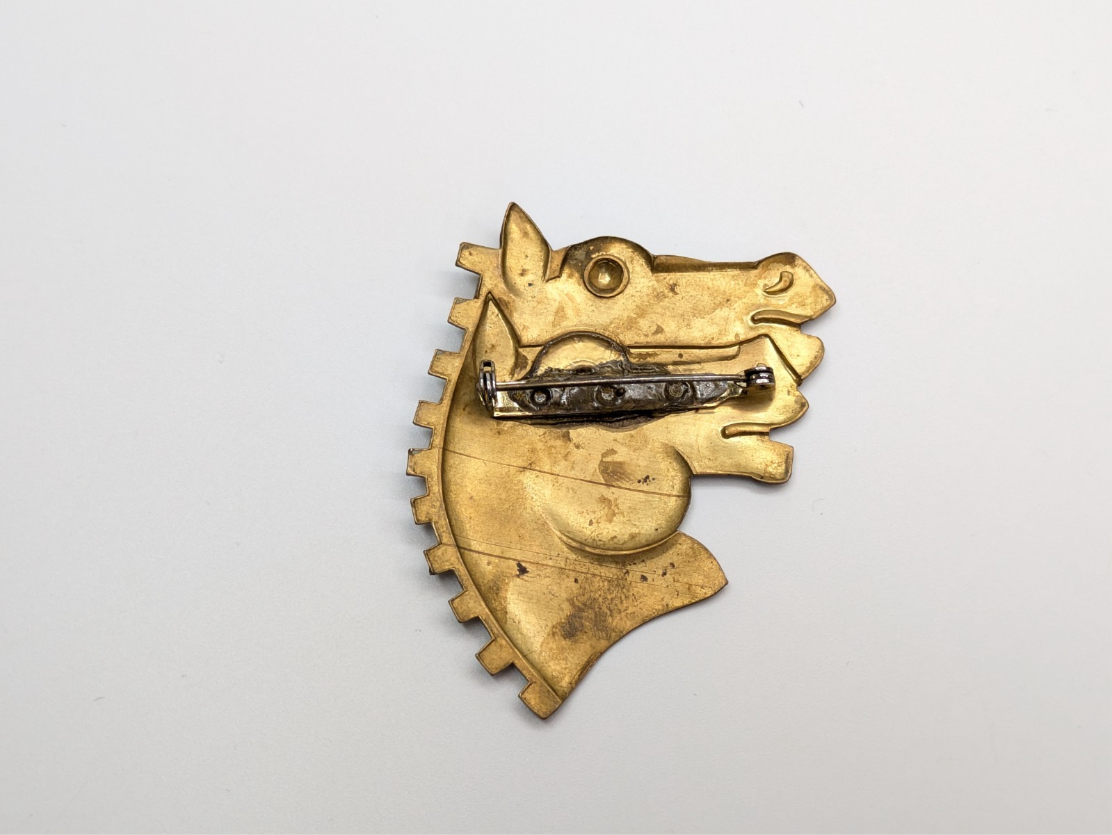Vintage Chunky Brass Double Horse Head Brooch Pin 2.5″ Equestrian Artisan