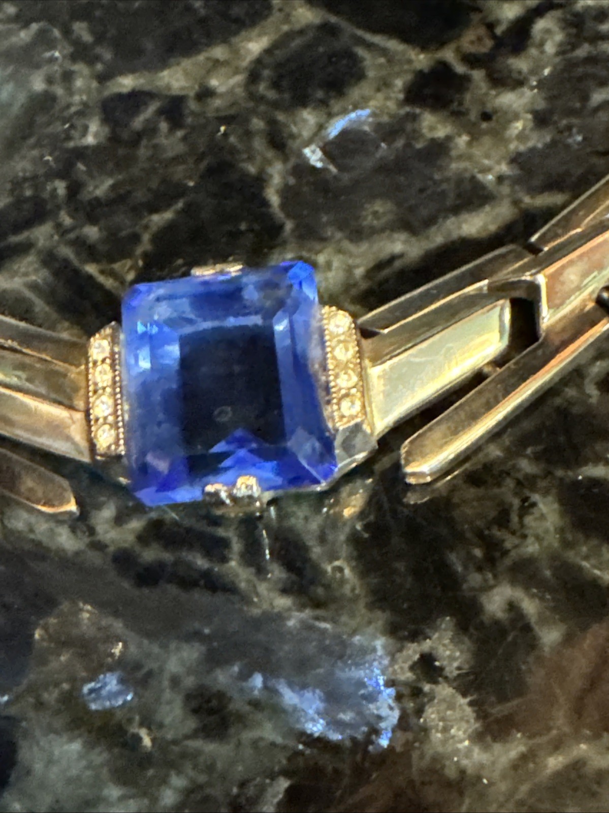 Vntg Art Deco Faceted Peking Blue Glass Open Back Choker Necklace Corocraft? EUC