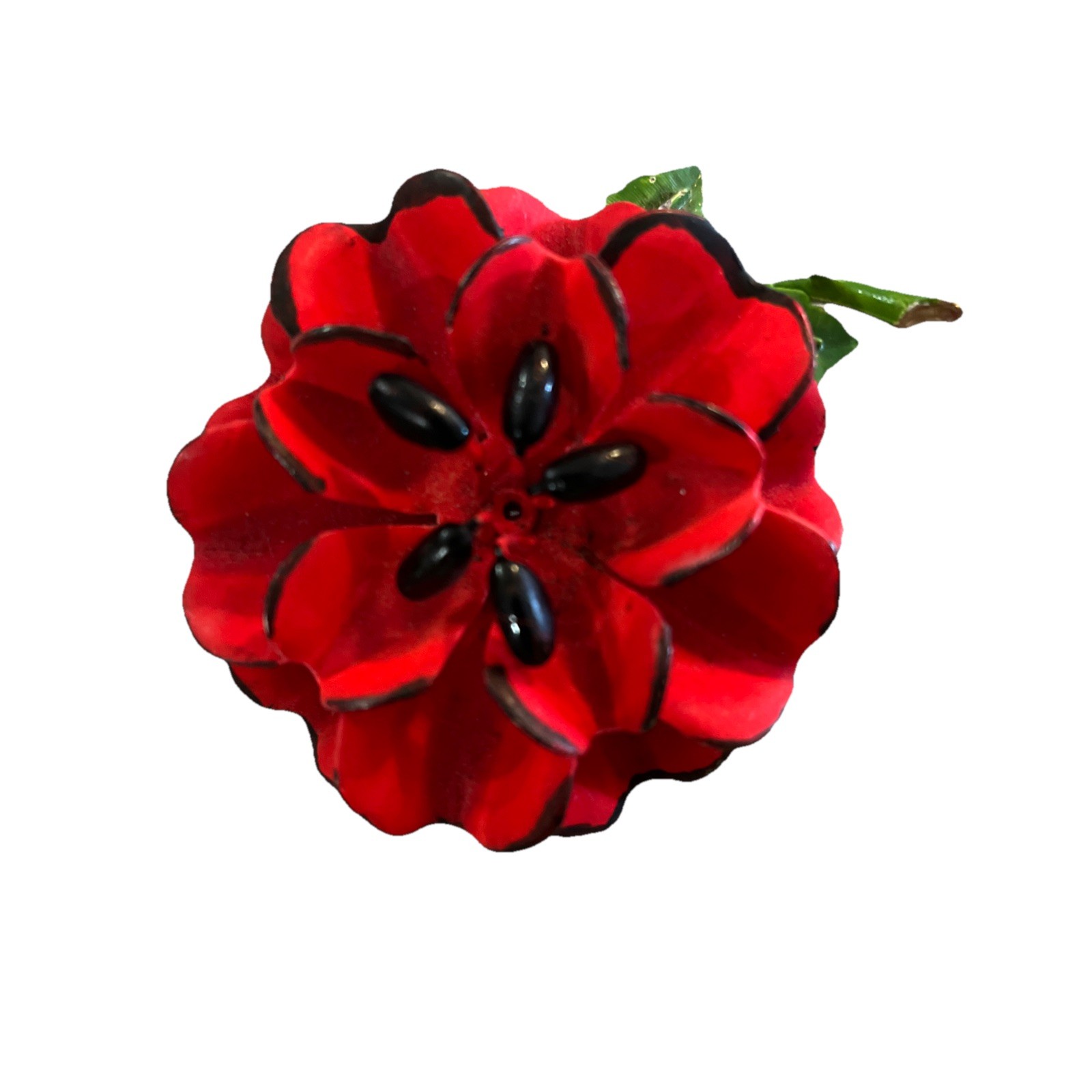Vintage 1960s Red Enamel Poppy Flower Brooch Pin Mod Retro Boho Unsigned