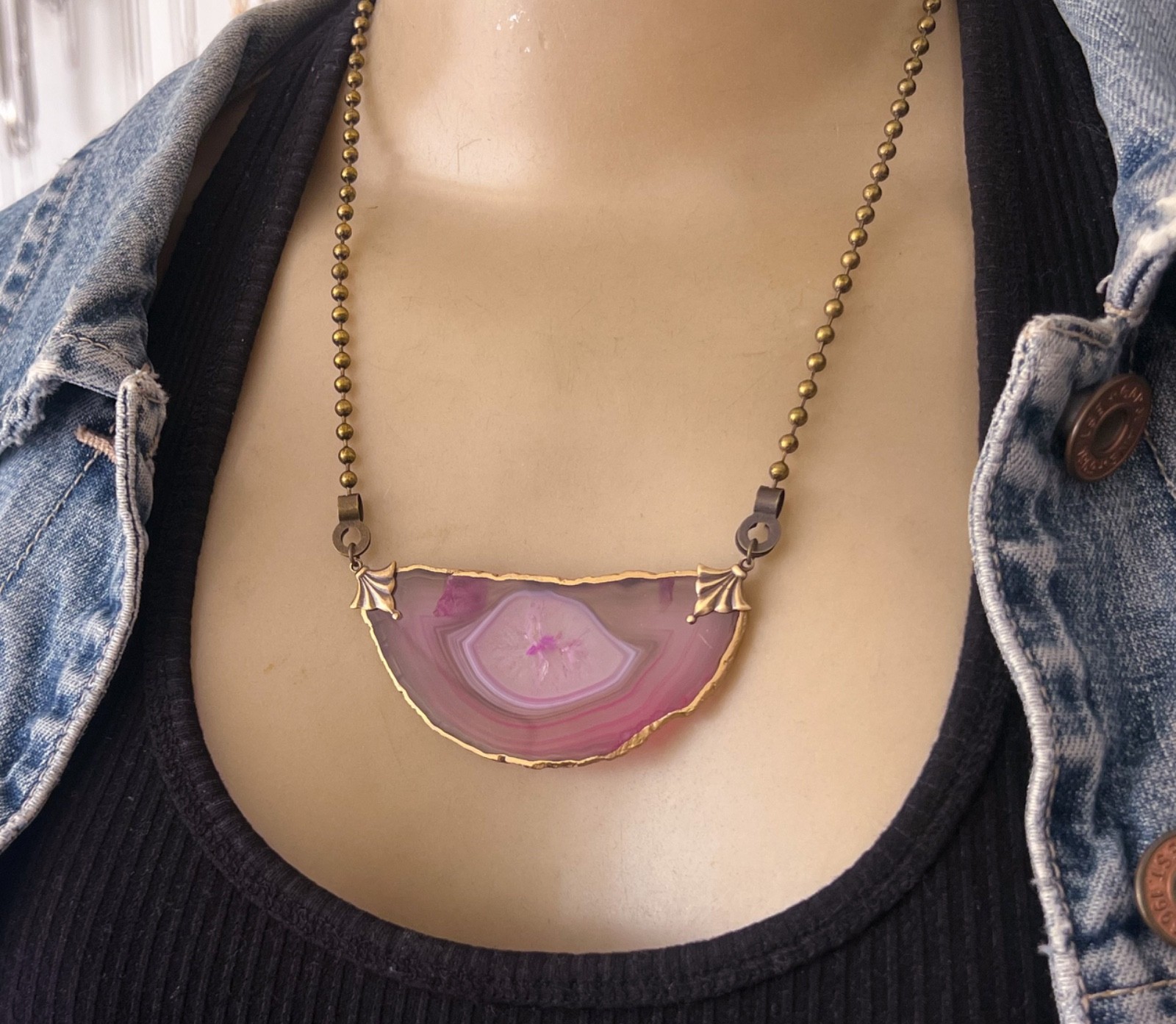 Artisan Necklace Huge Pink Fuchsia Slice Pendant