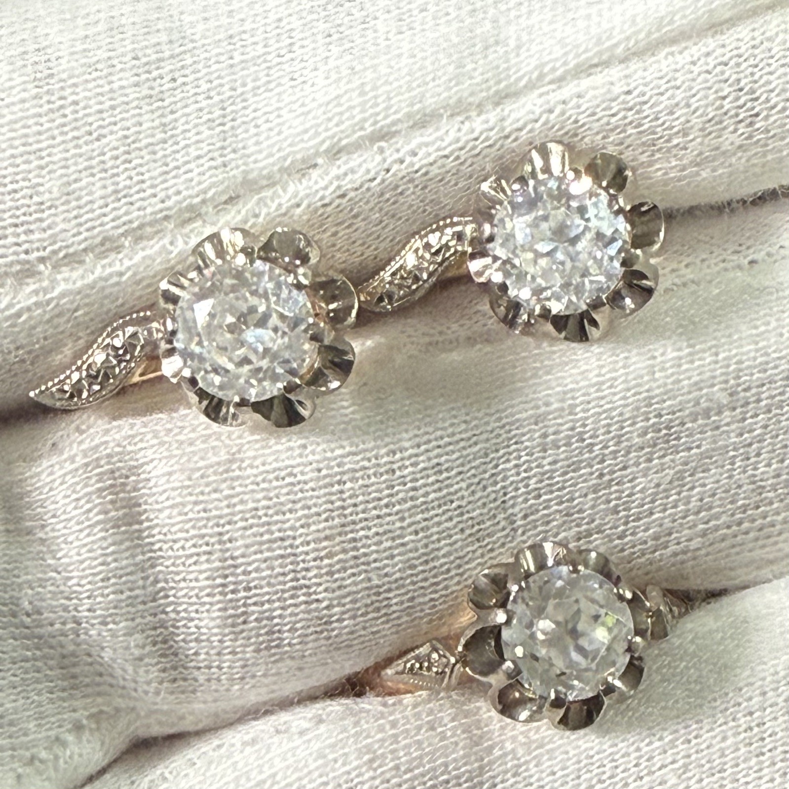 Soviet Rose Gold Rock Earrings & Ring 585 14K 9.90g