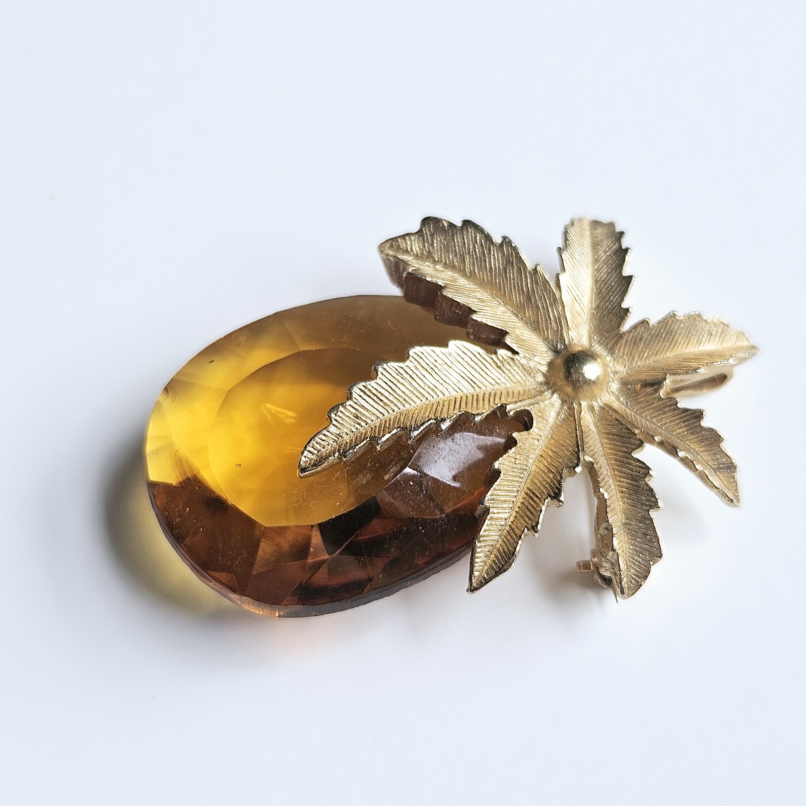Vntg Coventry 3 Necklaces Safari Faceted Glass Brooch Pendant Brown Gold Chain