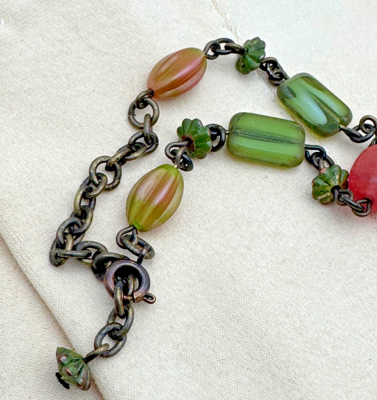 Vintage Victorian Pink and Green Necklace. Watermelon beads