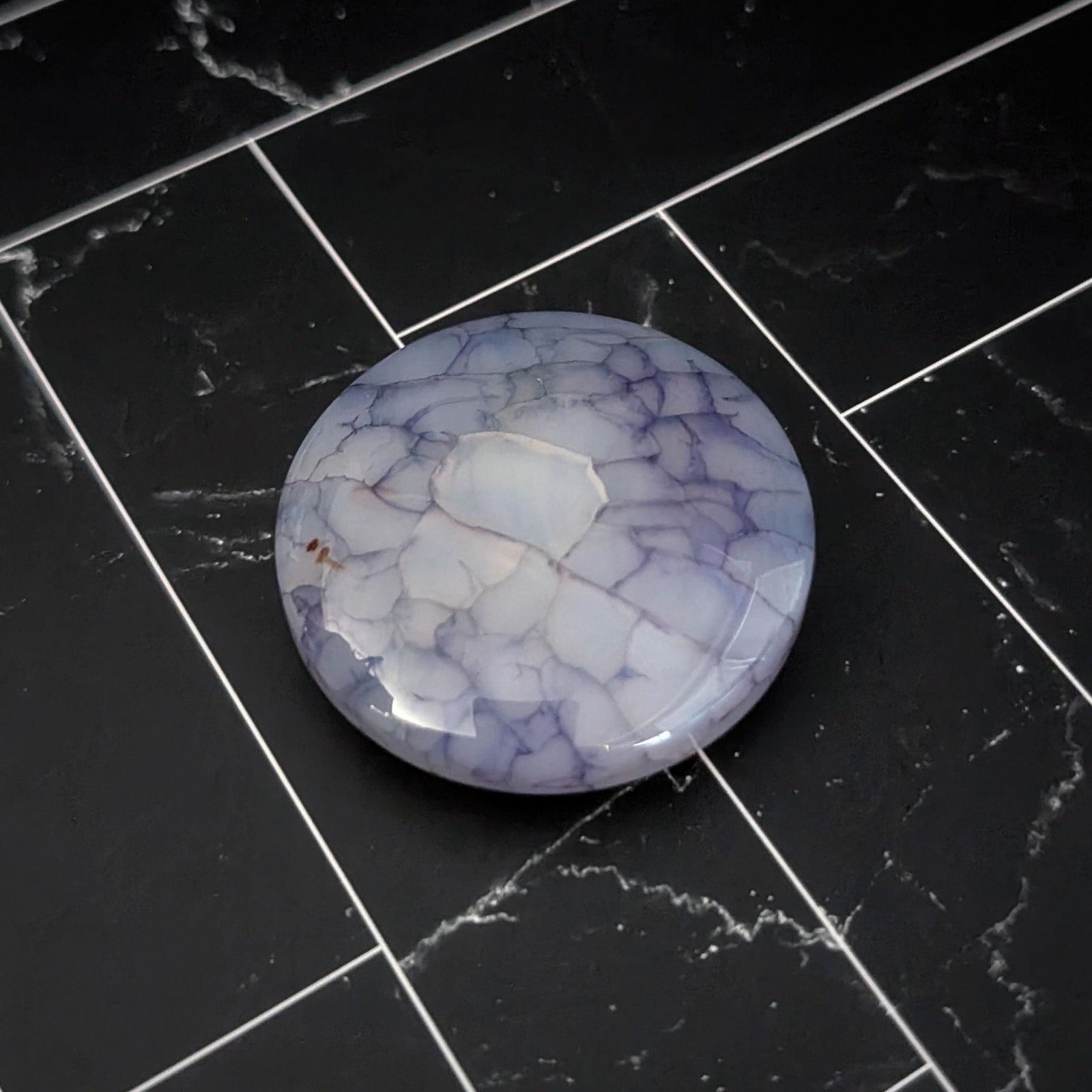 Vintage Pendant/Large Bead Blue Cracked Pattern Circle – No Chain Included