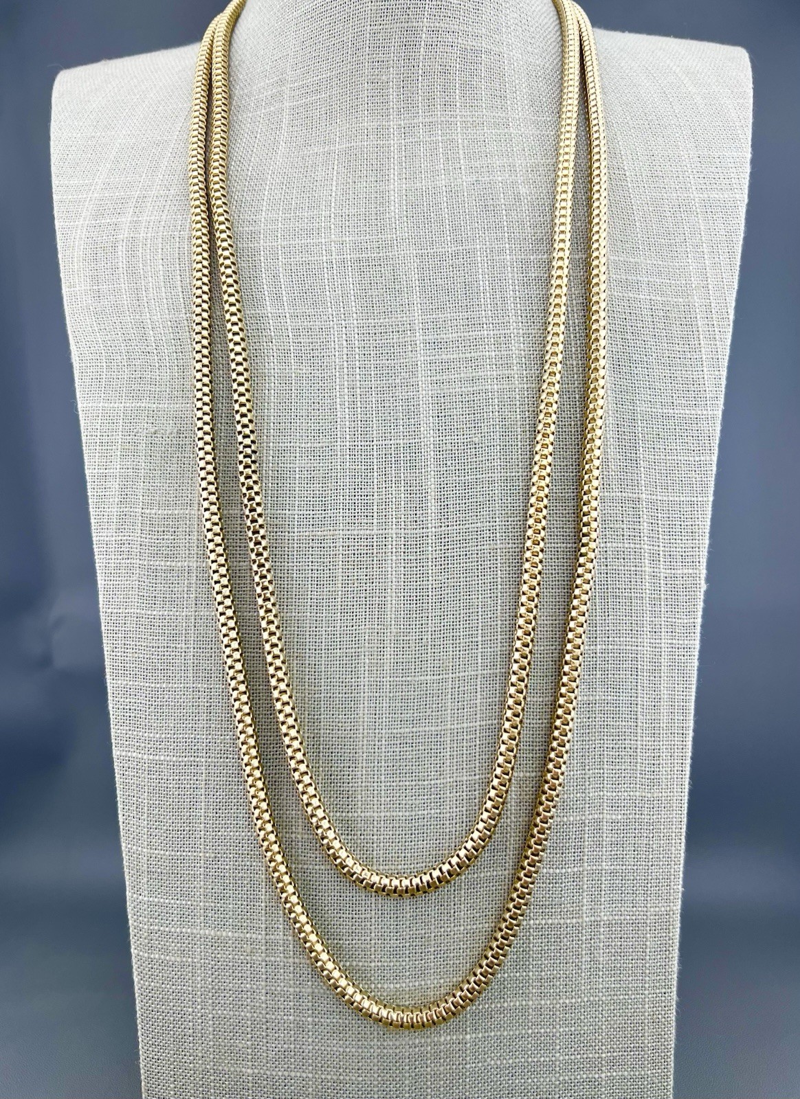 Vintage Coro Necklace Rolled Mesh Chain Gold Tone Long Signed 56”