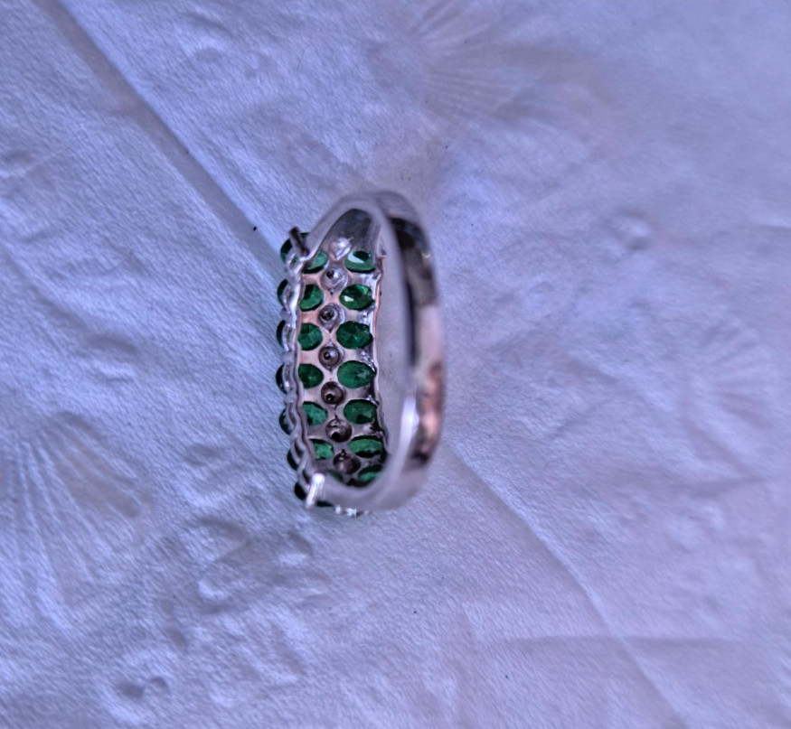 Vintage Signed Karis Sterling Silver Double Row Green Oval Stone Size 8 Ring