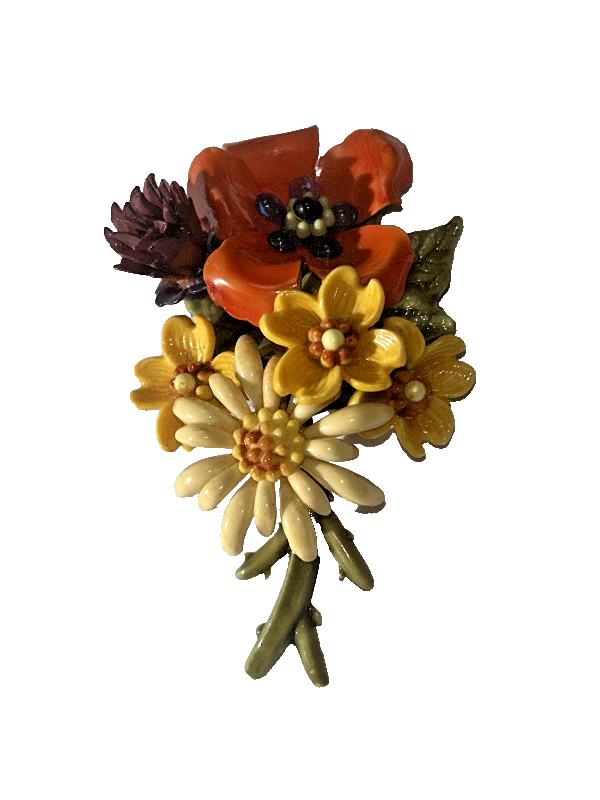 VINTAGE FLOWER FLORAL Bouquet CELLULOID BROOCH