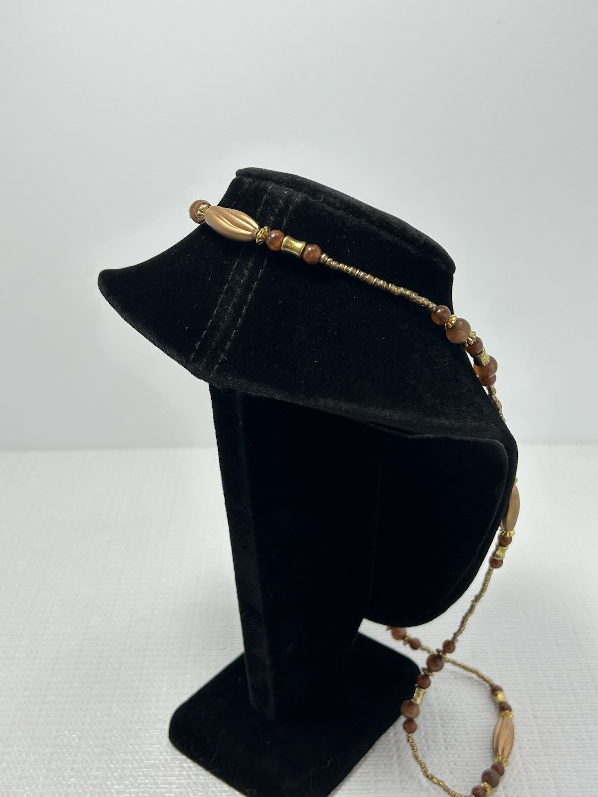 Vintage Brown & Copper Tone Beaded Granny Grandma Core Necklace