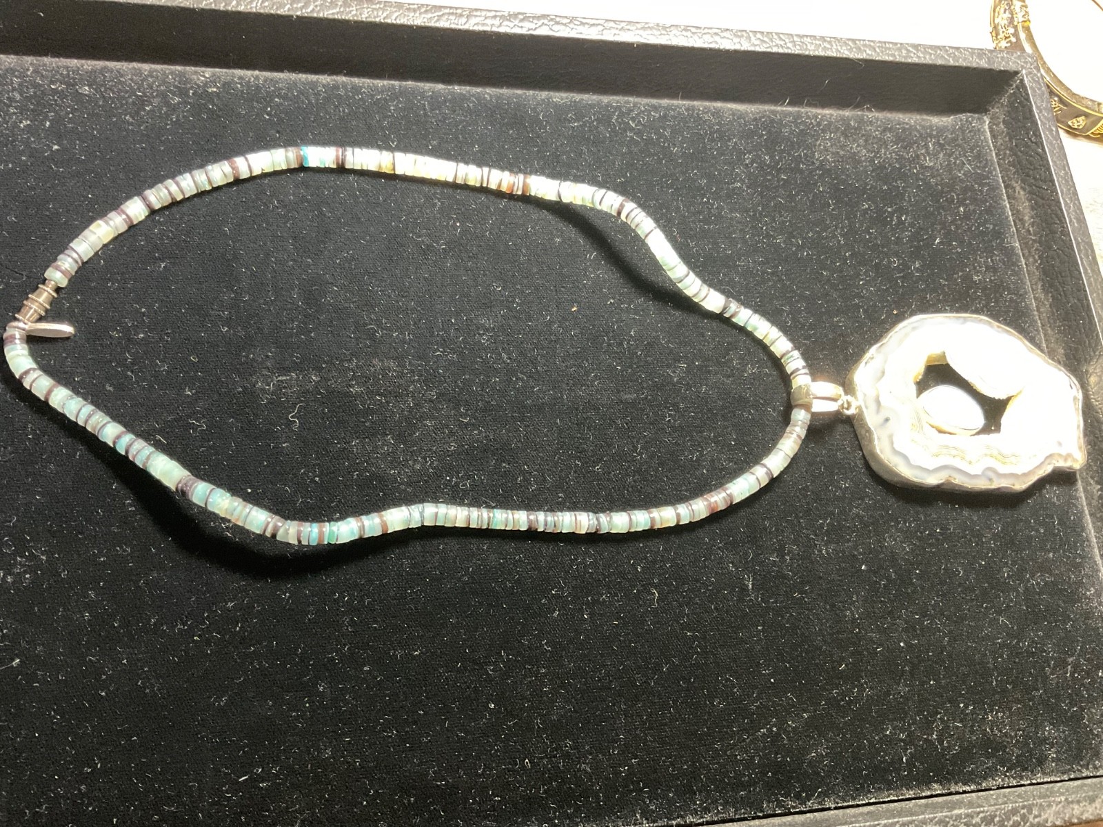 Unique Retro Large Sterling Silver Geode Slice Pendant Necklace