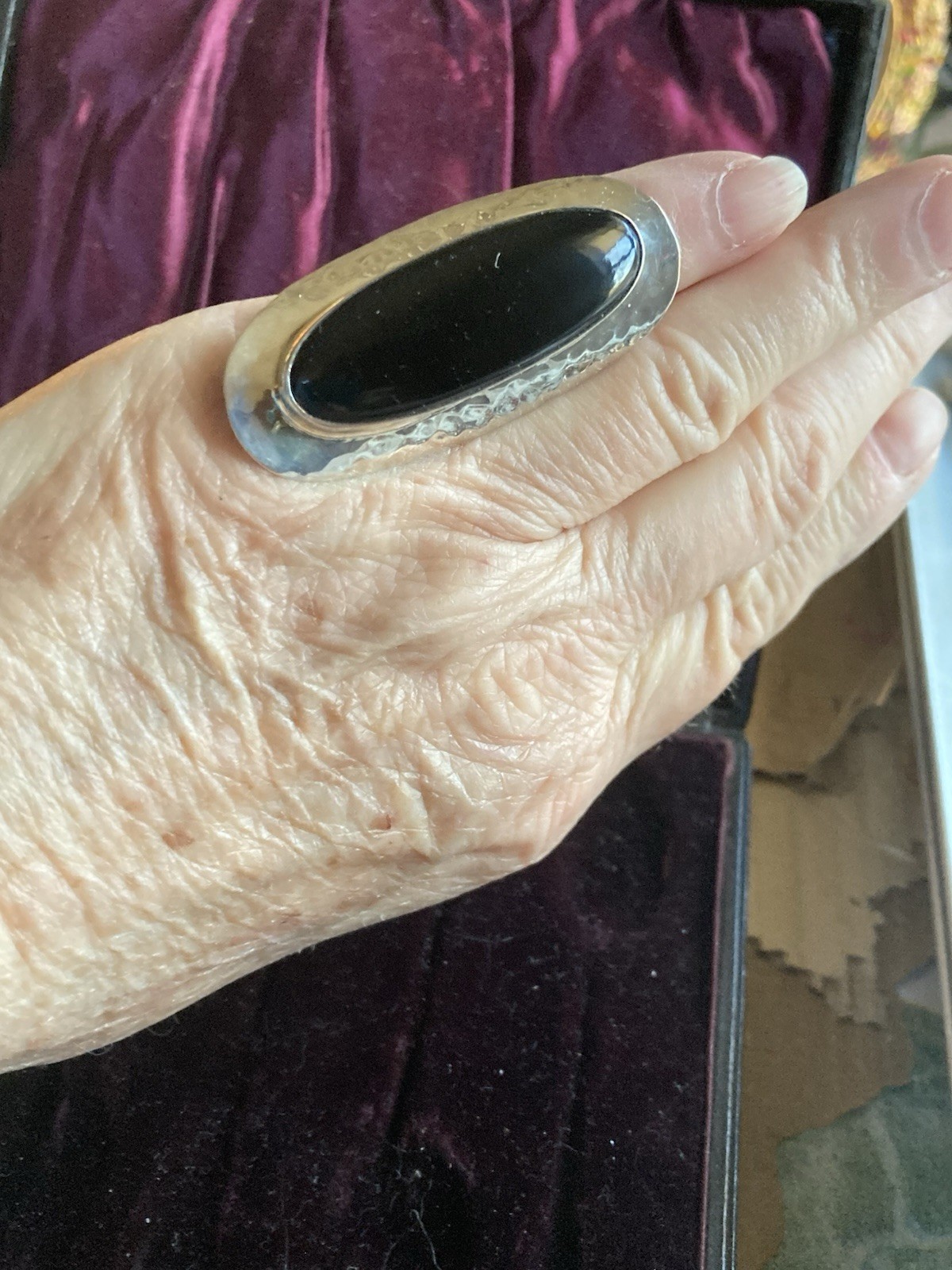Vintage Dominique Dinouart Sterling Onyx Statement Ring 5.5