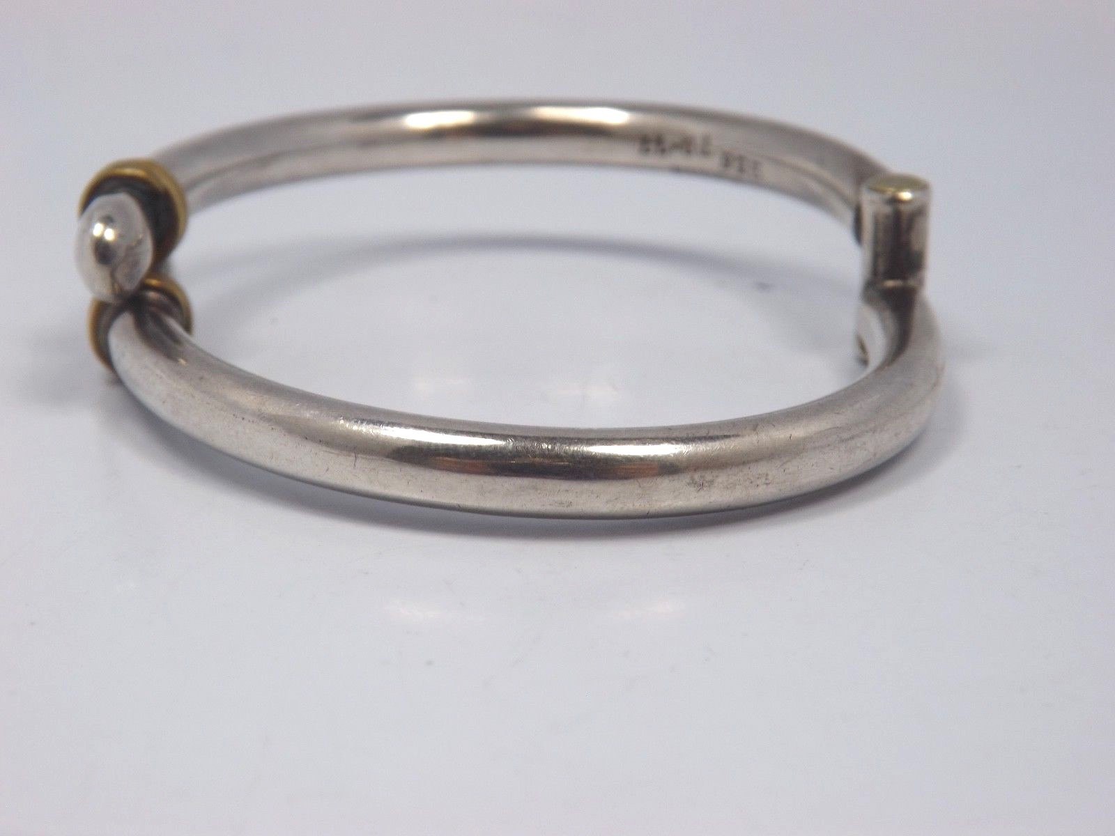 Vintage Taxco Mexico Sterling Silver Malachite Ends Hinged Bracelet, 26.4 grams