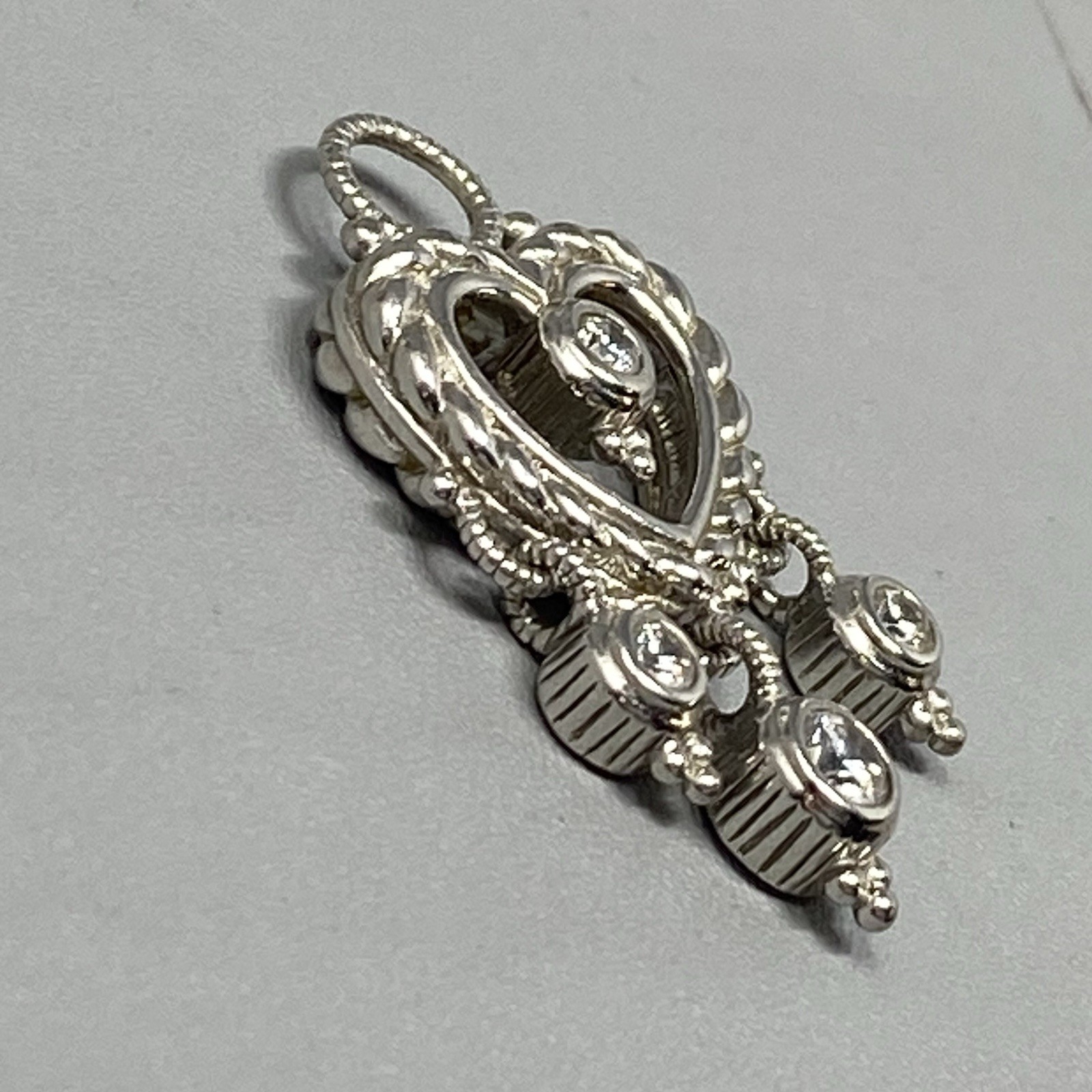 Sterling Silver Heart Pendant Cubic Zirconia Stones Open Center 925 Thailand