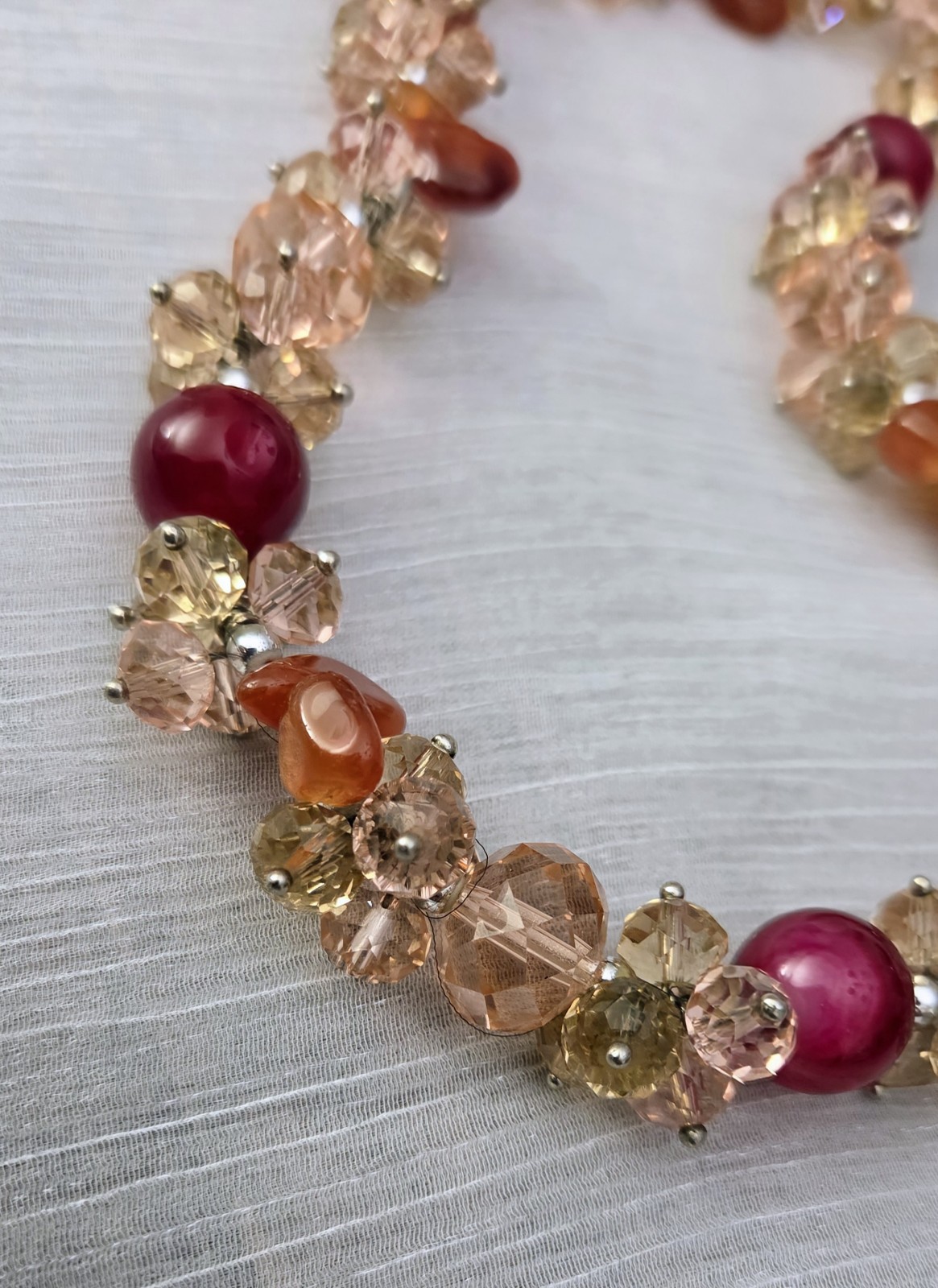 Glass Crystal Faceted Clusters Beaded 18″ Choker Necklace Champagne Pink Beads