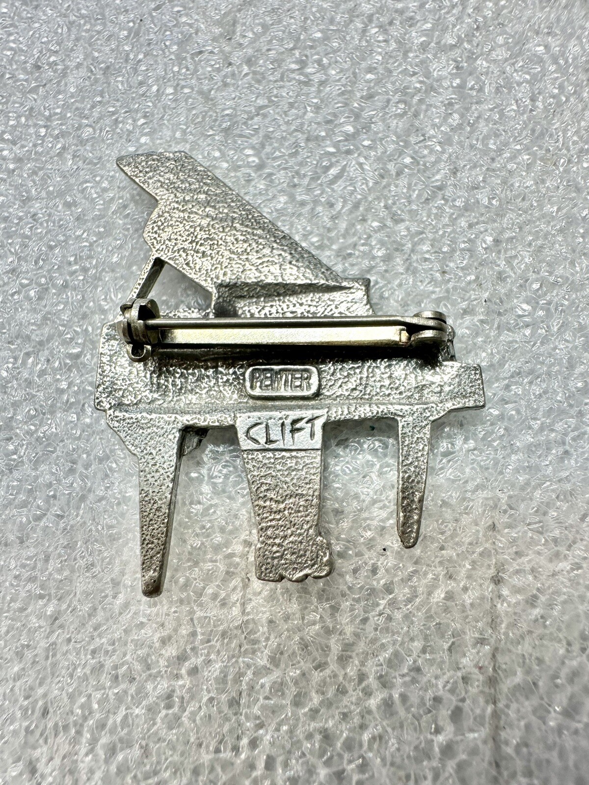 VTG Signed Jim Clift Pewter Grand Piano Brooch