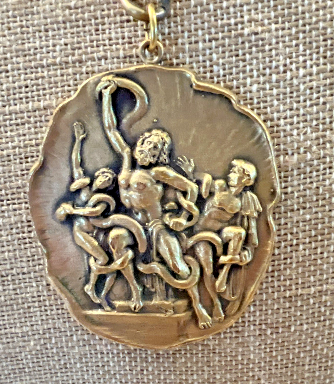 VTG 1960’s SIGNED JOSEFF of HOLLYWOOD MEDALLION NECKLACE / LAOCOON SERPENT
