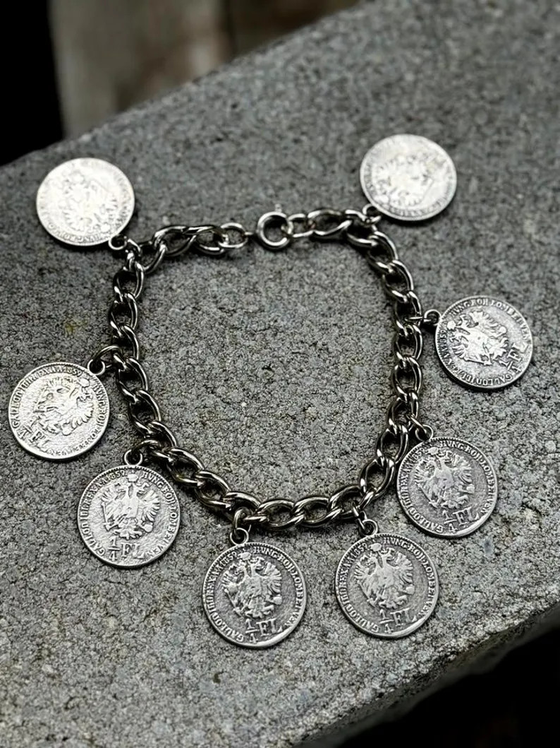 vintage bracelet Charivari 1/4 Florin 1859 coins