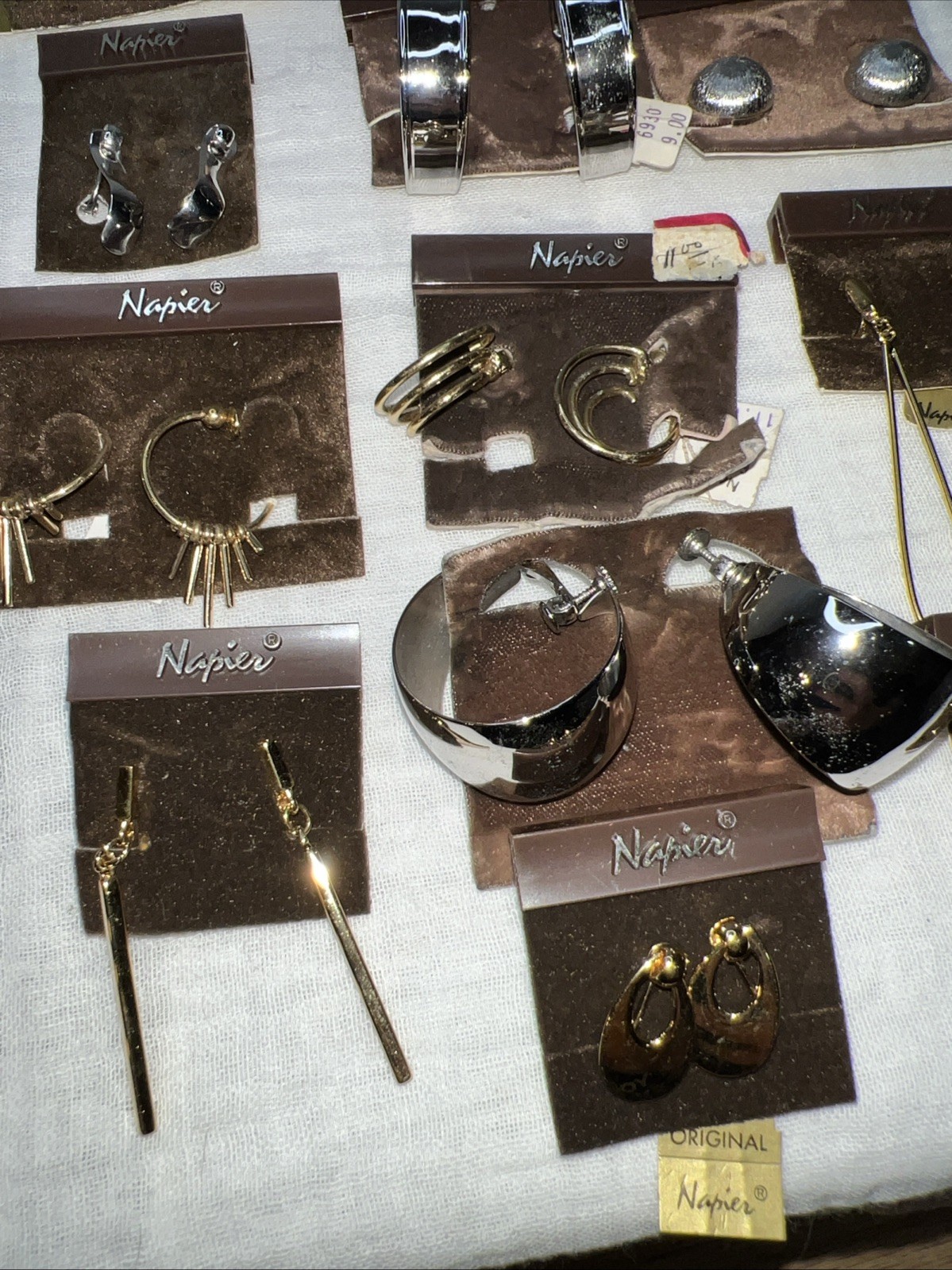 VTG NOS Napier 13 Pr Clip On Earrings Lot Gold Silver Tone Modernist 1978-85