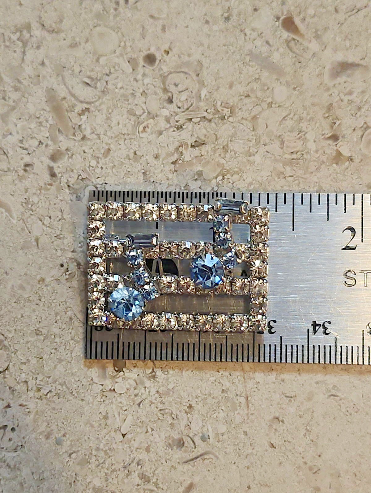 Vintage Rhinestone Music Brooch / Pin, Eight Notes Blue and Clear