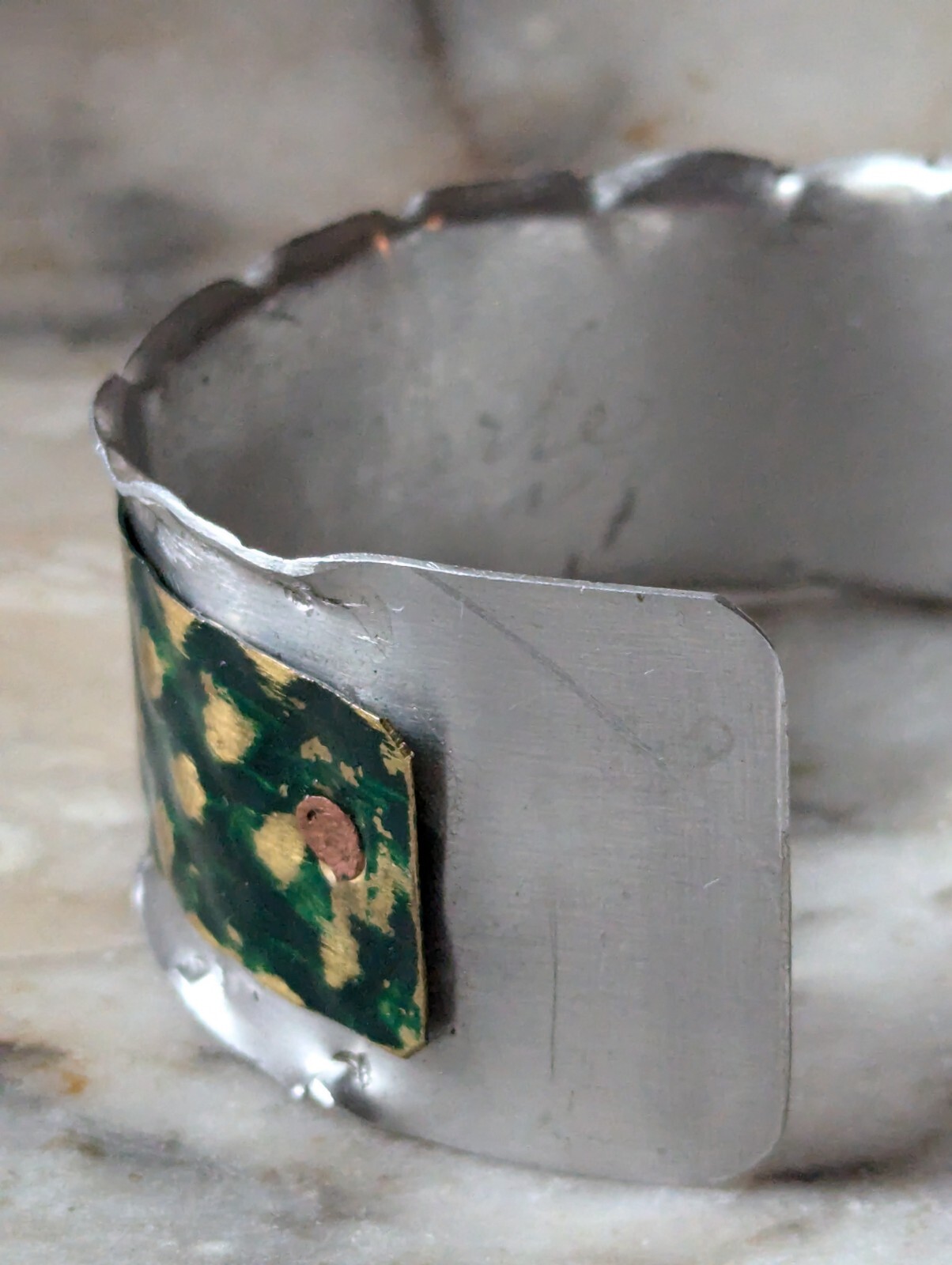 Vtg Merle House Metalwork Aluminum Cuff Bracelet Statement Artisan Jewelry USA