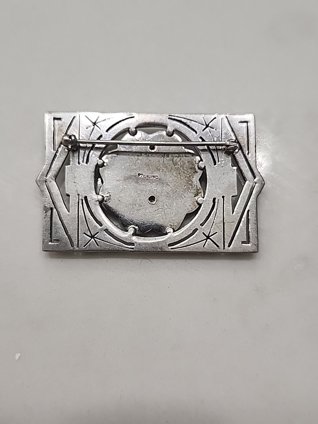 Sterling Silver Black Onyx & Marcasite Art-Deco Pin Brooch 21.4g 2 1/8 X 1 1/4″