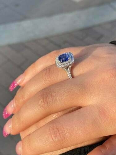 3.30 Ct Blue Sapphire Vintage Style Art Deco Antique Ring 14K White Gold FN