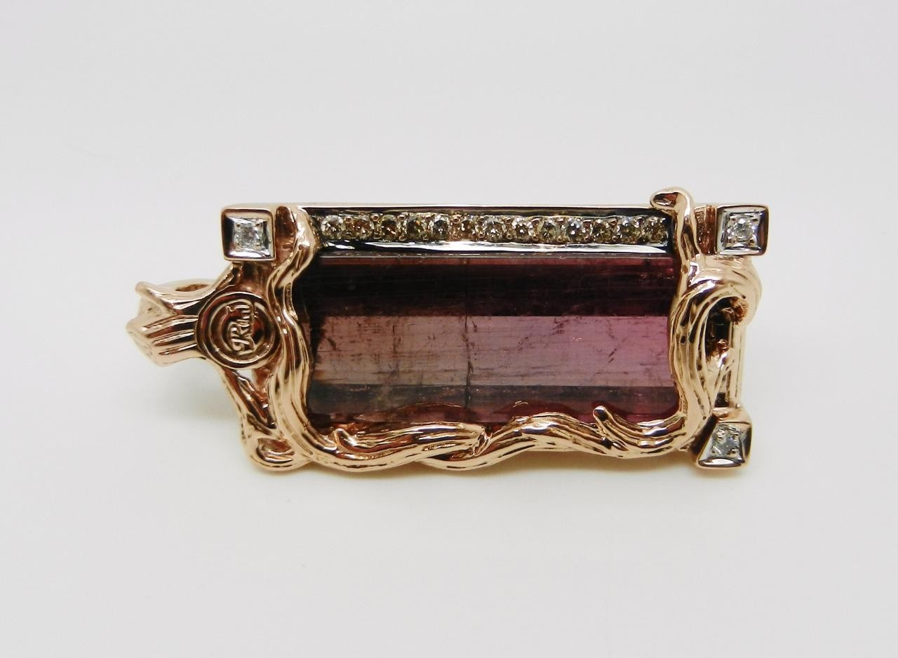 18K Rose Gold Vintage 26.21 Carats Pink Tourmaline Diamond Enhancer Pendant