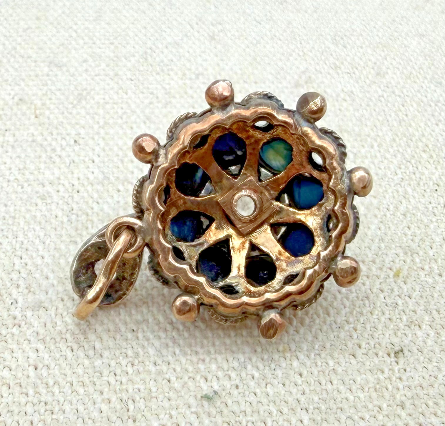 Antique Victorian Lapis Lazuli & Colorless Gemstone Cluster Pendant Mixed Metal