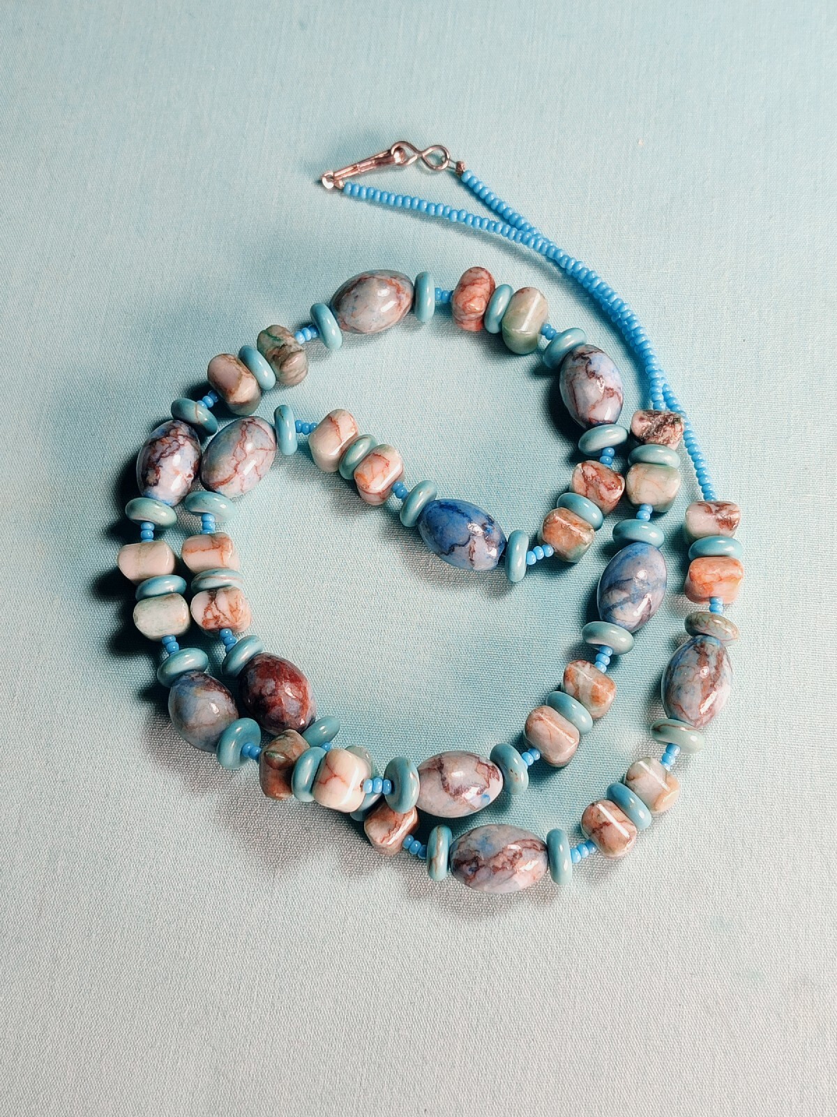 Turquoise And Dakota Terra Agate With Sead Bead Necklace Blue Brown Boho
