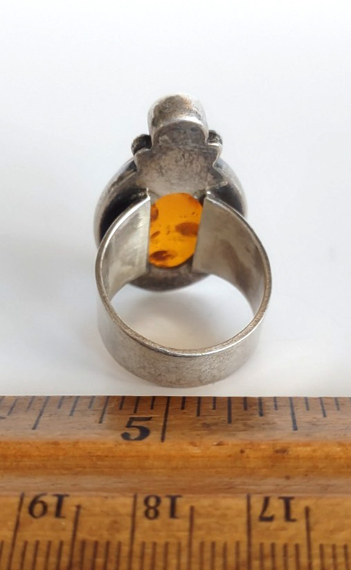 AKR Amy Kahn Russell Signed Sterling 925 Baltic Amber Modernist Ring Size 7