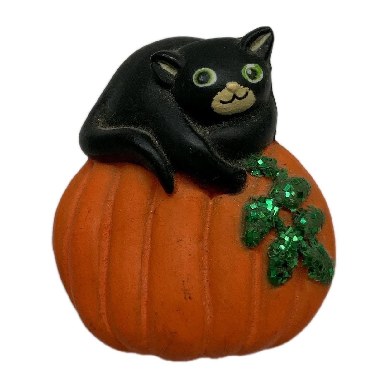 HALLOWEEN Black Cat On Pumpkin S.Lehman Fun World Vintage Hallows Eve Lapel Pin