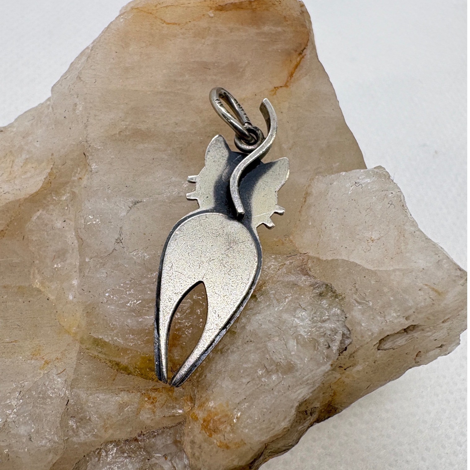 Vintage Beau Sterling Silver Cat Charm Mid Century Modern Stylized Feline 1.53g
