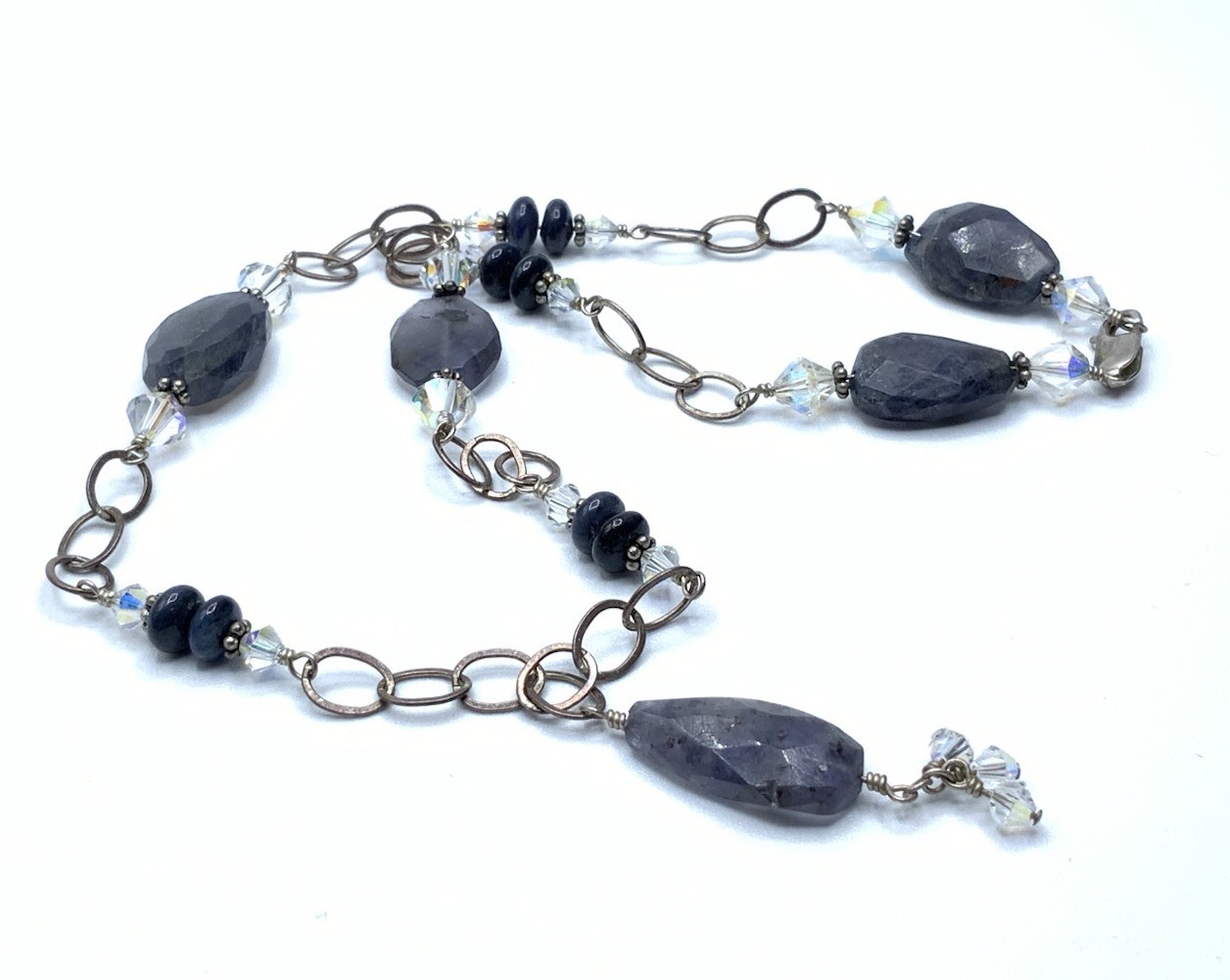 Vintage Sterling Silver 925 Faceted Iolite Nugget Stones 16” Necklace