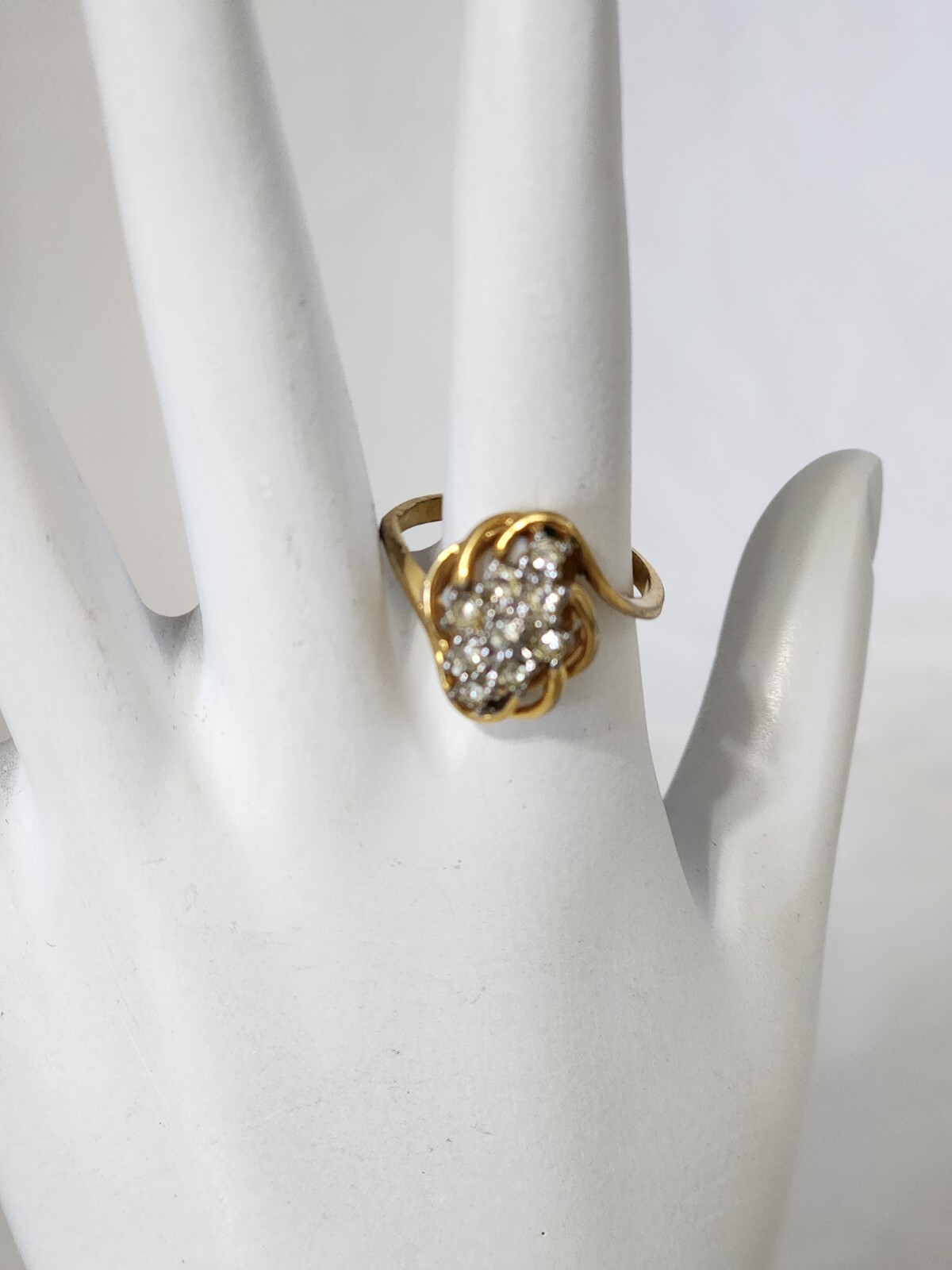 Vintage Crystal Rhinestones Floral Cluster Ring 14kt Ge Gold Ring Size 7.5
