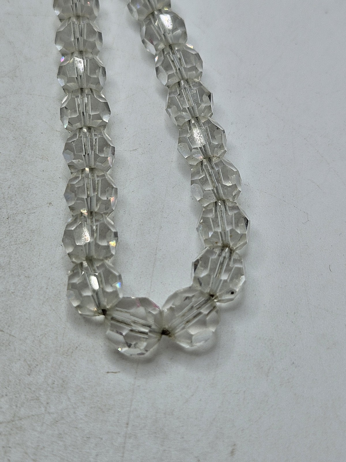 Vintage Faceted Rock Quartz Crystal Beaded Necklace, 16″ To 20″, Unsigned