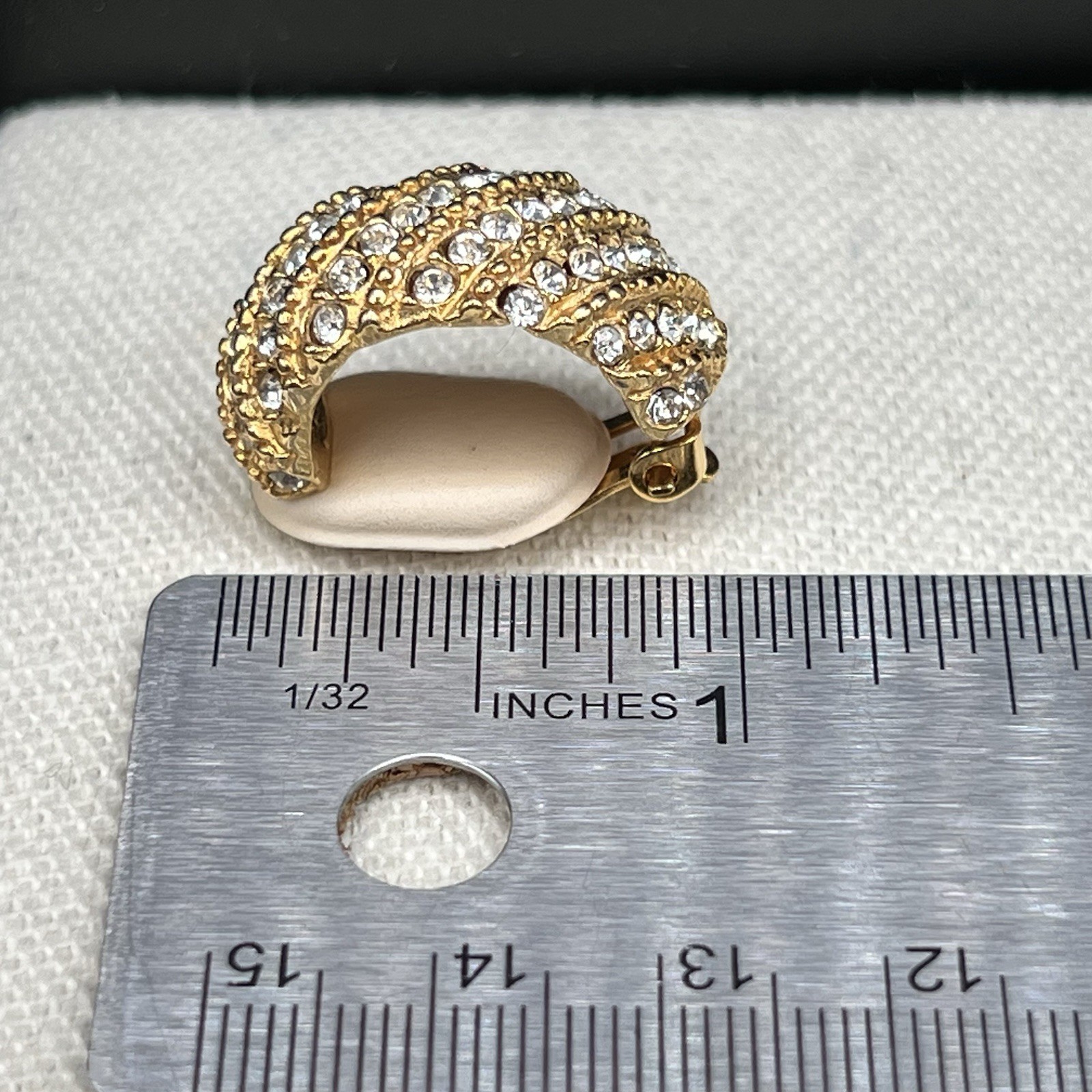 Vintage Gay Boyer Rhinestone Dome Clip Earrings Gold Tone Pave Glam Statement
