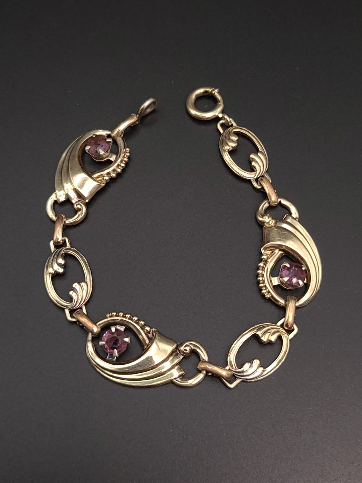 Vintage Harry Iskin 1/20 10K Gold Filled Purple Glass Bracelet 16cm
