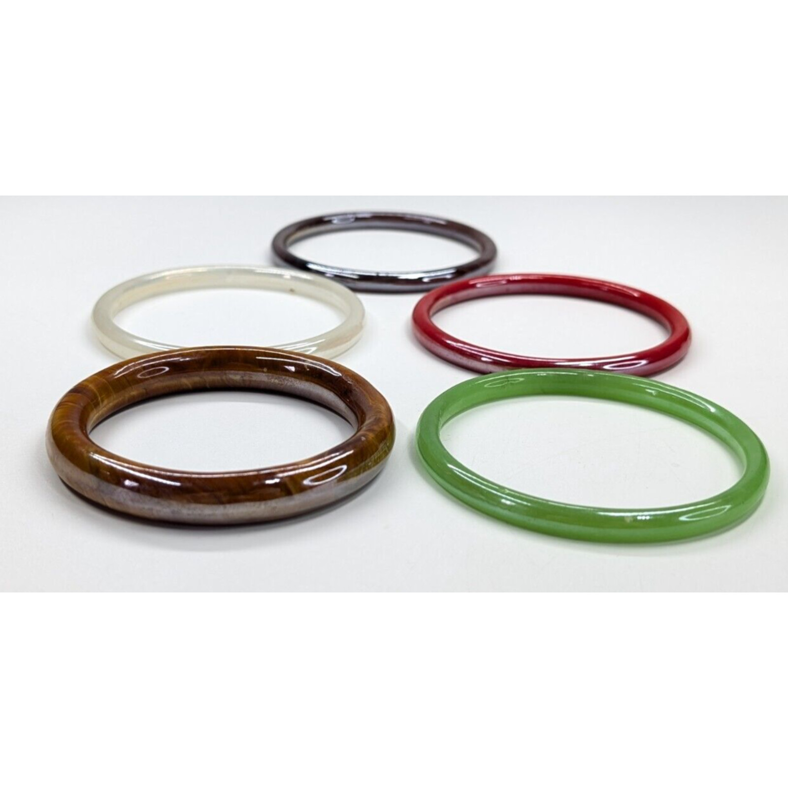 VTG Multicolor Iridescent Glass Purple Red Green Lot of Five Bangle Bracelets