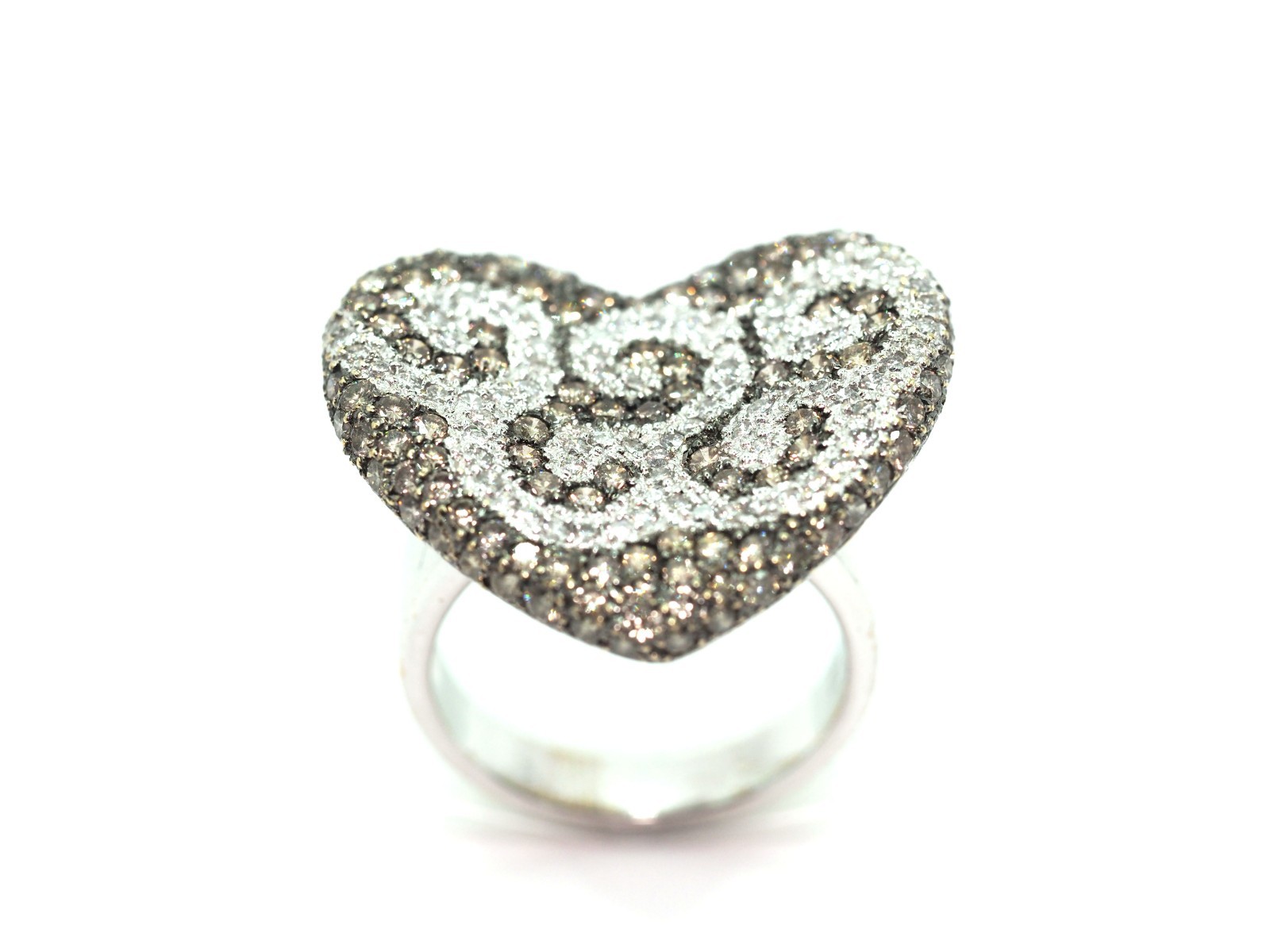 3.25 Ct White Gold Champagne and White Diamonds Heart Ring 18kt