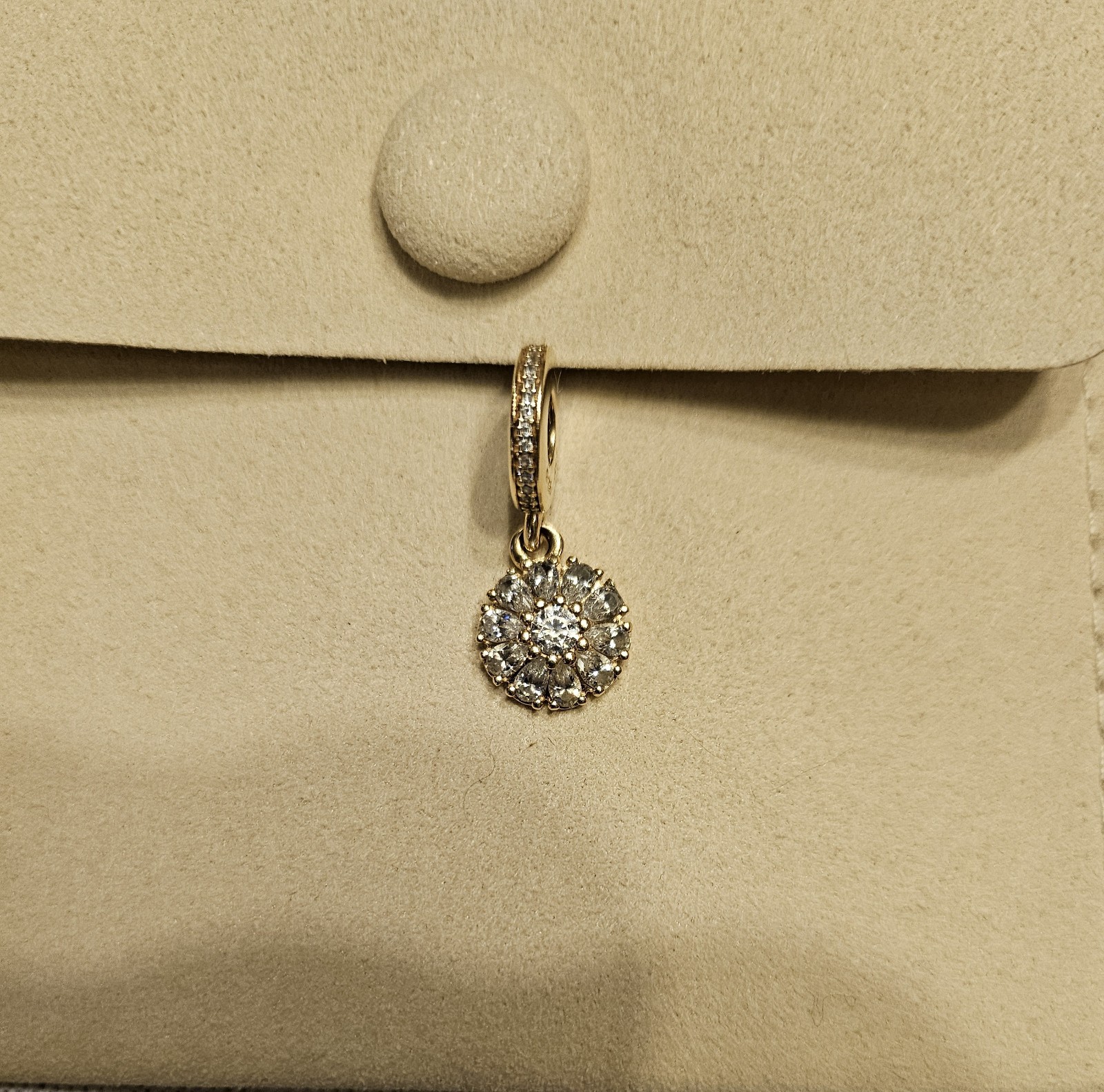 Pandora 14k Solid Y. Gold CZ Embellished Floral Drop Dangle Charm Retired 🌼