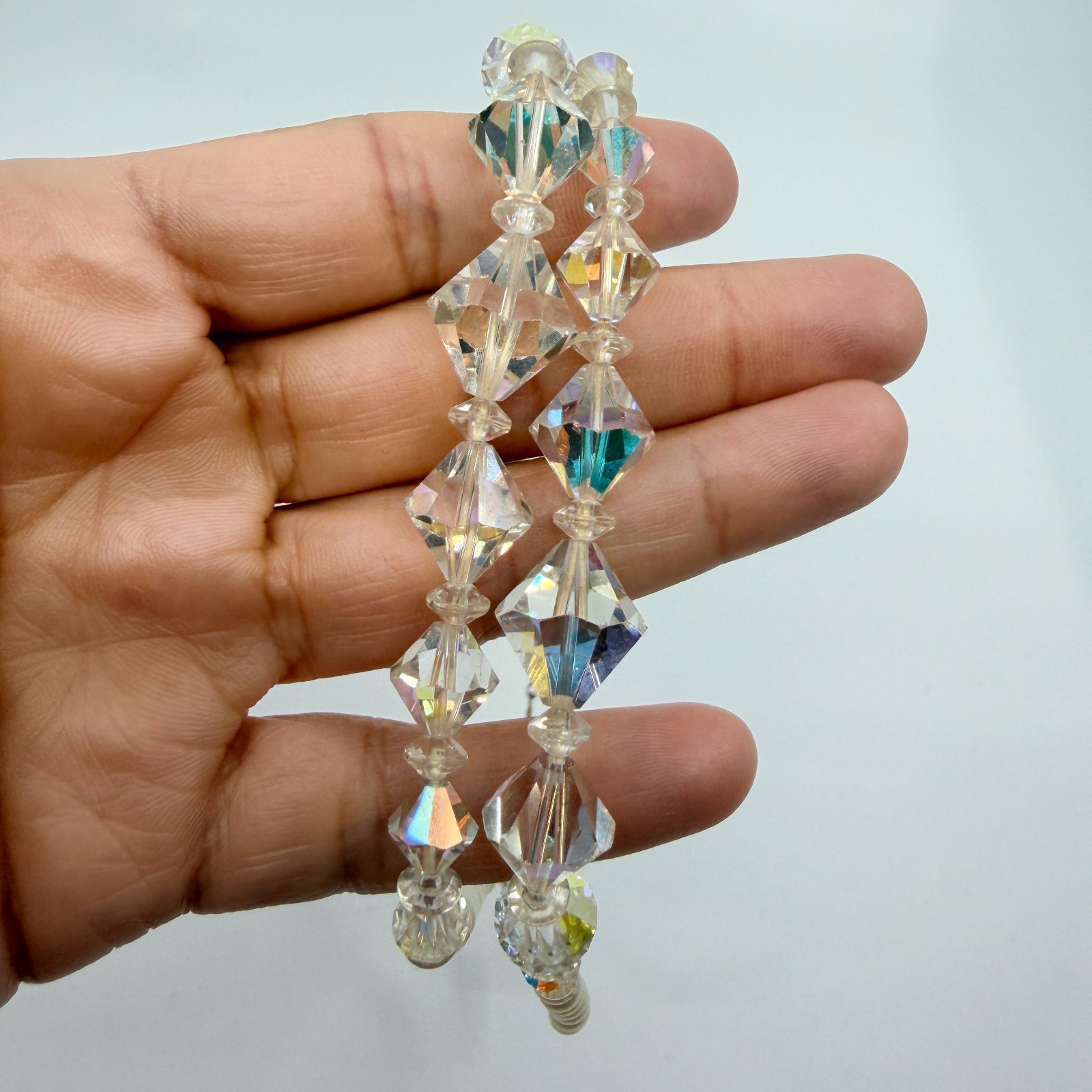 Vintage Aurora Borealis AB Glass Crystal Faux Pearl Layered Strand Choker Retro